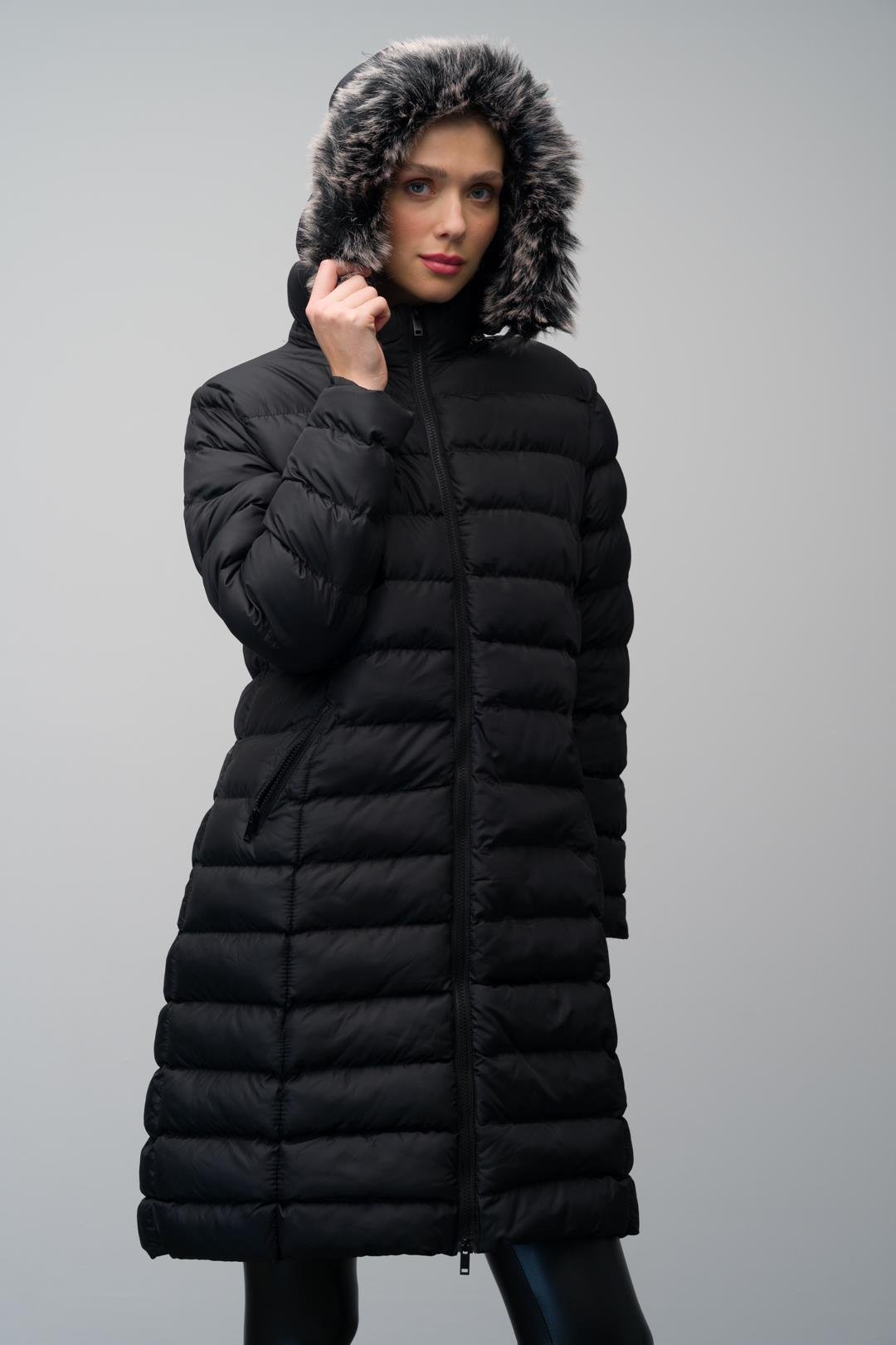 Çıkabilir Kürklü Kapüşonlu Şişme Mont SİYAH 6401