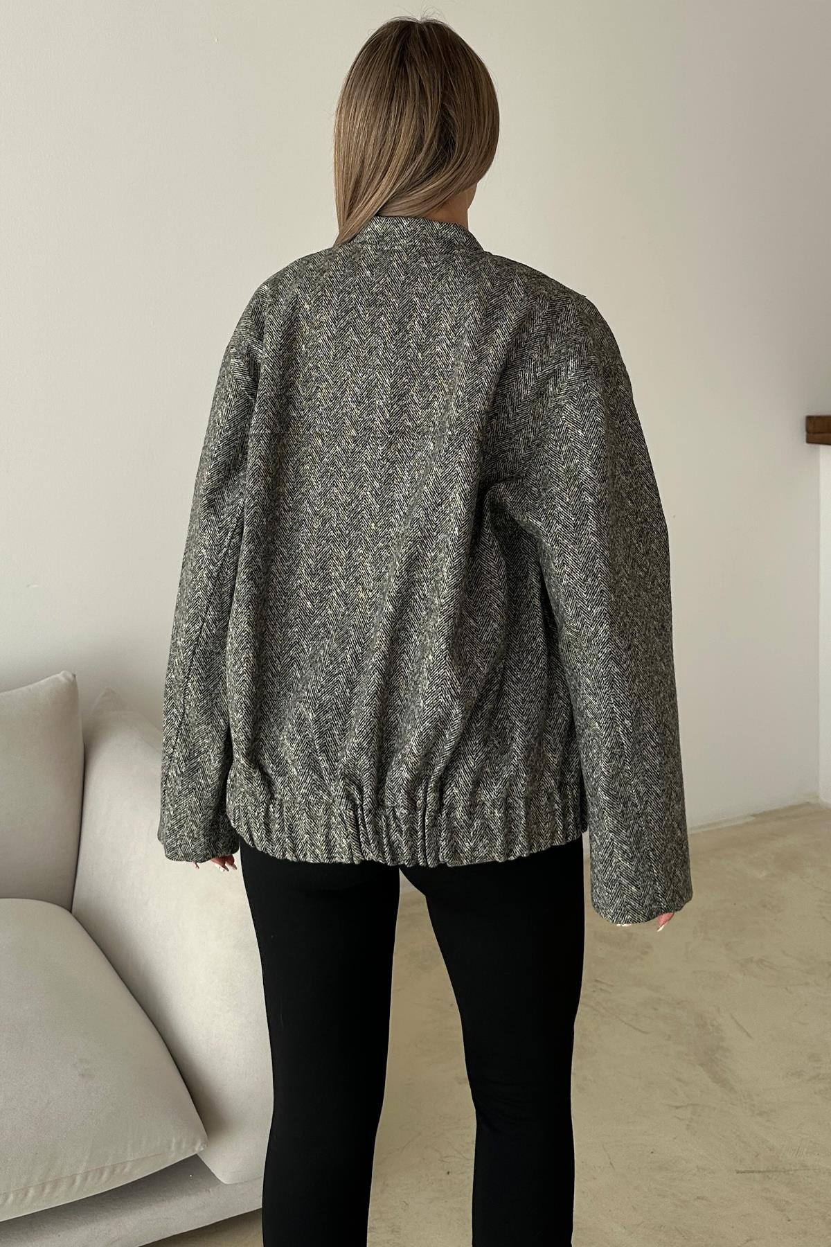 Çıt Çıt Detaylı Balıksırtı Bomber Kaşe Ceket GRİ 8275