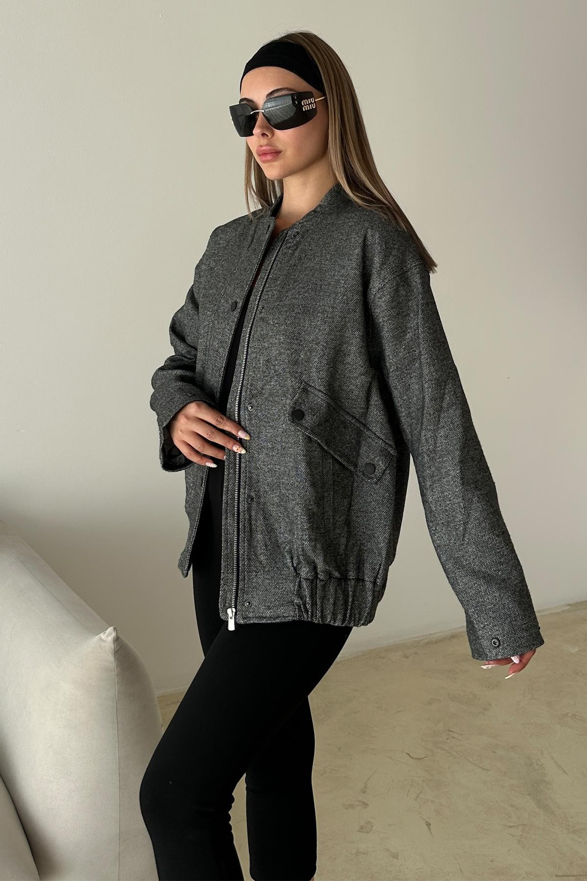 Çıt Çıt Detaylı Bomber Kaşe Ceket GRİ 8276