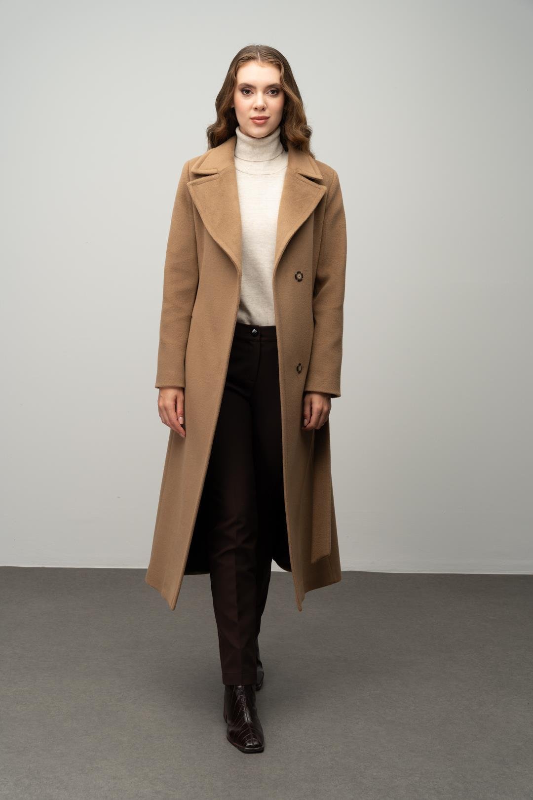 Snap-Front Waist-Tied Exclusive Coat K. KAMEL 3057