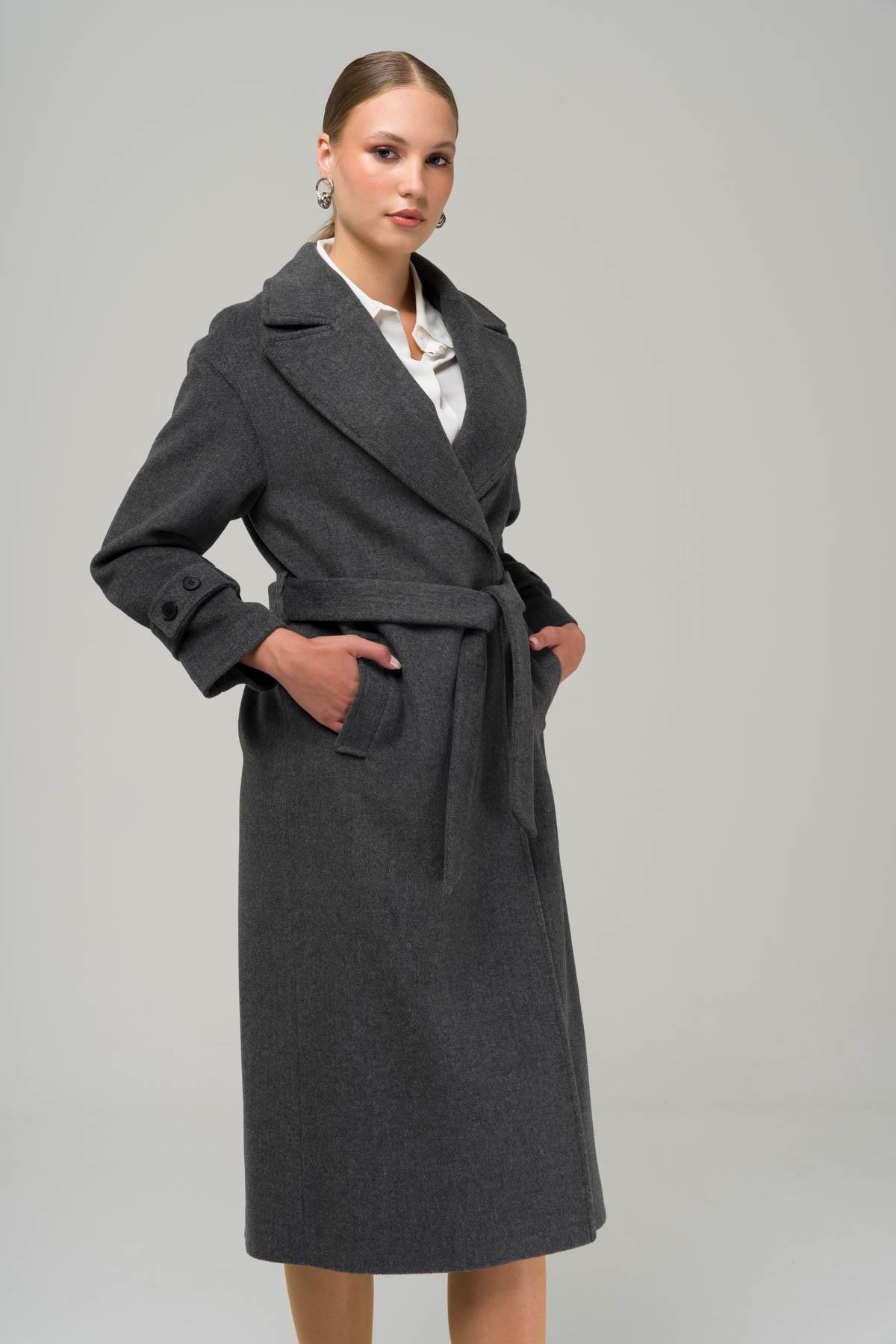Snap-Front Closure, Low Sleeve, Oversize Coat DARK GREY 3933