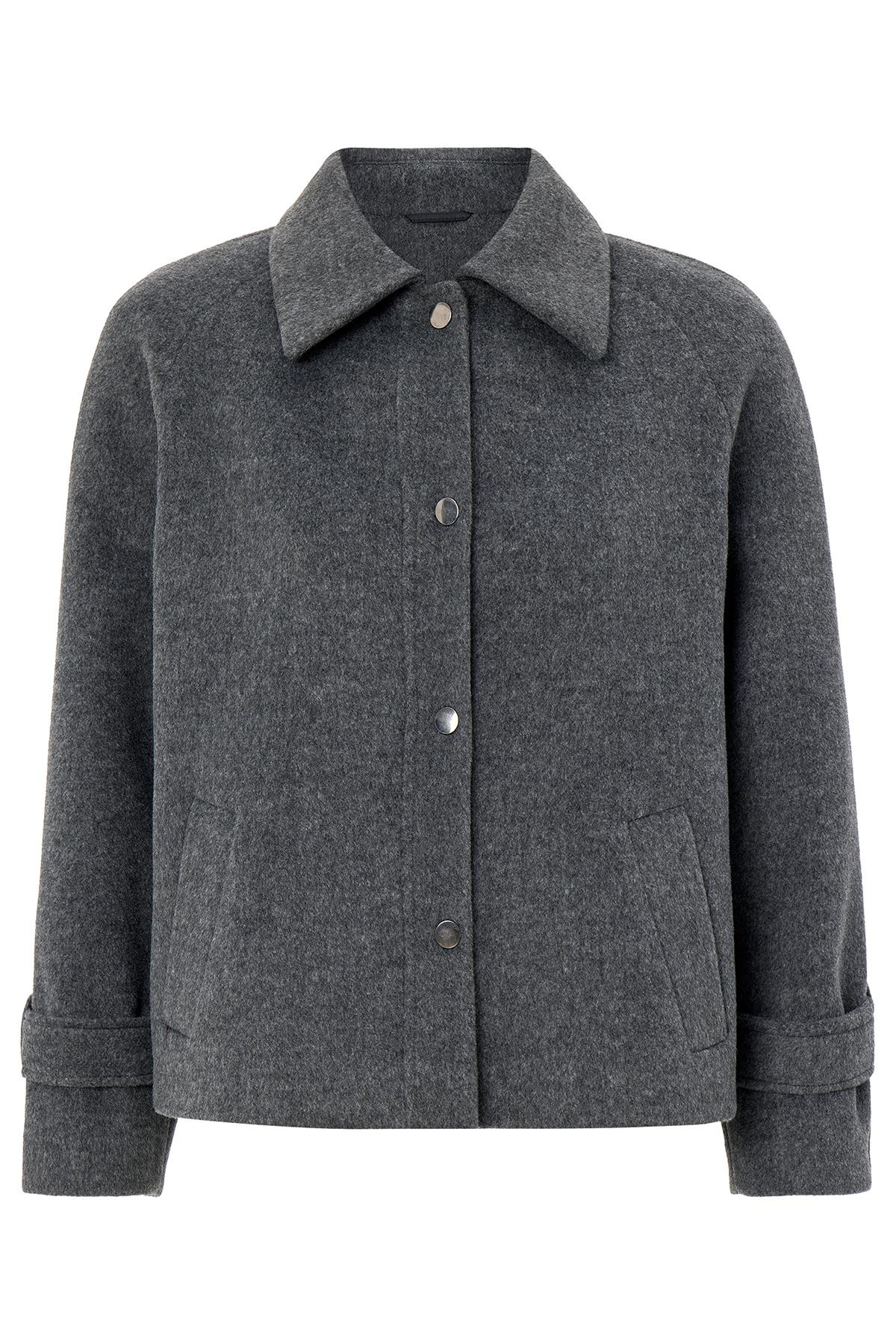 Çıt Çıt Kapamalı Pat Detaylı Kısa Kaban KOYU GRİ 3163