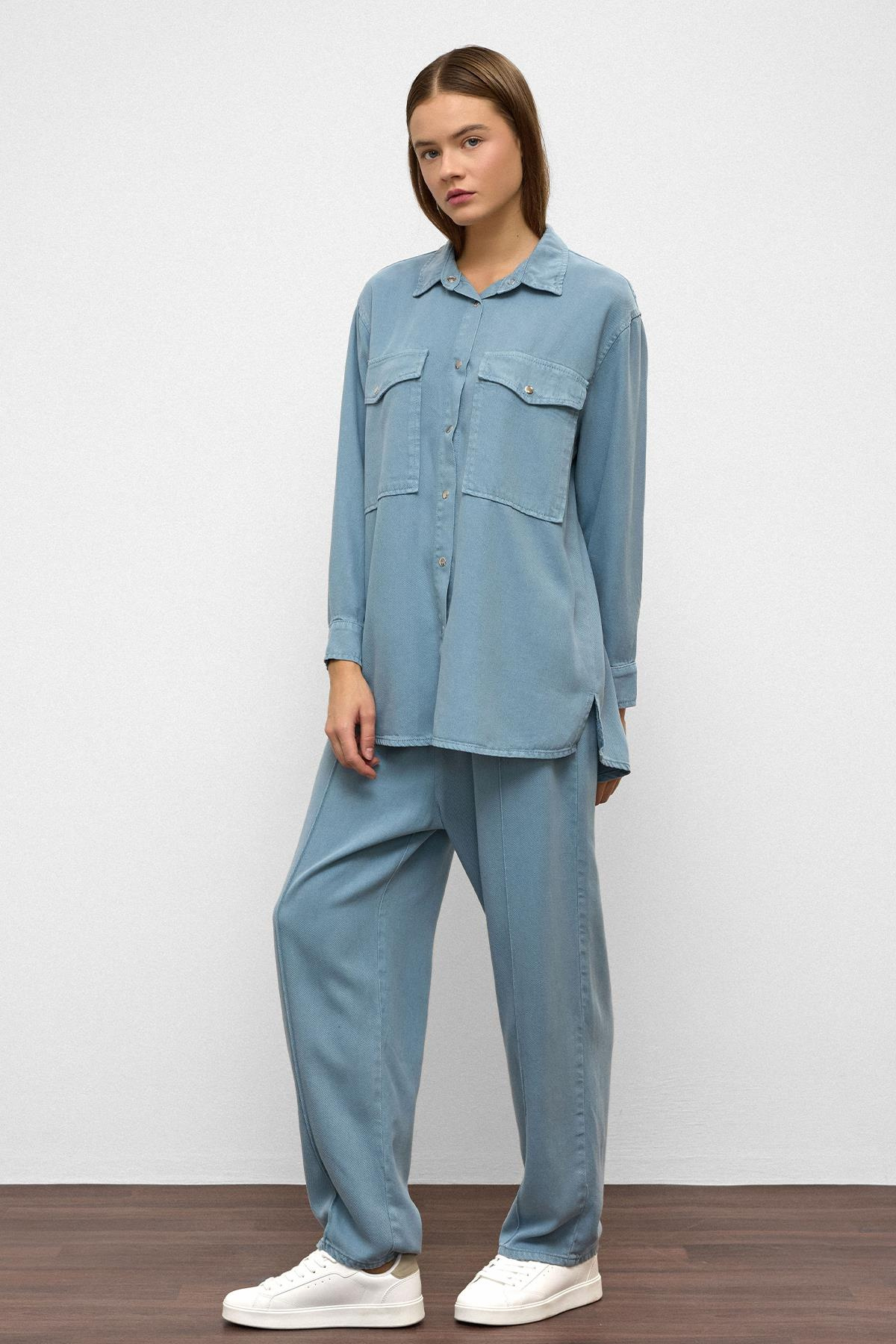 Çıt Çıt Kapamalı Salaş Soft Denim İkili Takım MAVİ 9378-TK