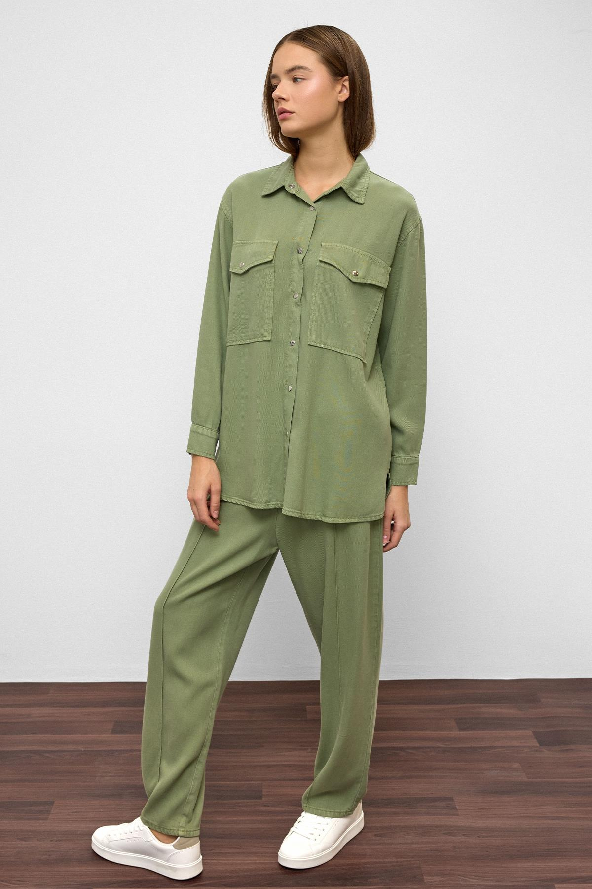 Çıt Çıt Kapamalı Salaş Soft Denim İkili Takım YEŞİL 9378-TK