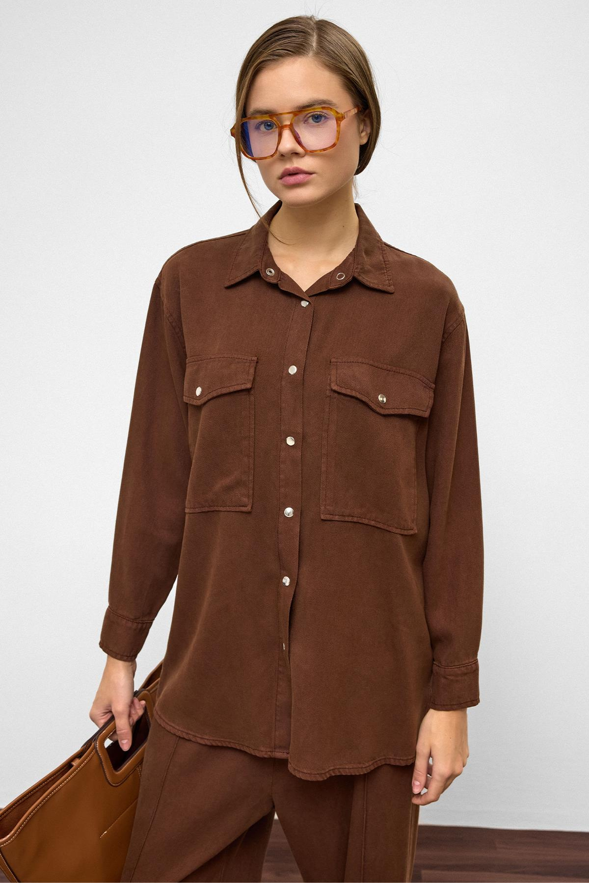 Çıt Çıt Kapamalı Salaş Soft Denim İkili Takım KAHVE 9378-TK