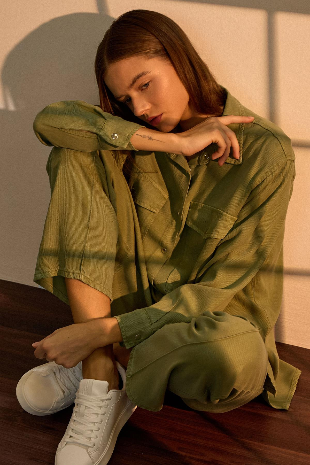 Çıt Çıt Kapamalı Salaş Soft Denim İkili Takım YEŞİL 9378-TK