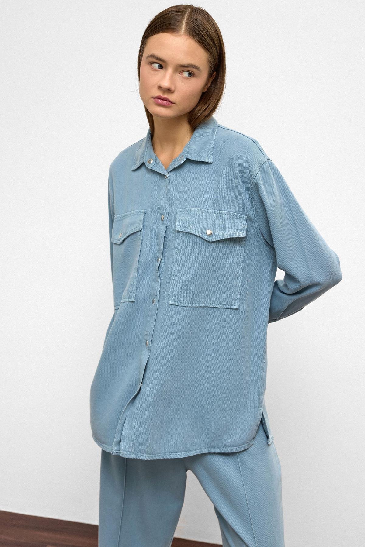 Çıt Çıt Kapamalı Salaş Soft Denim İkili Takım MAVİ 9378-TK