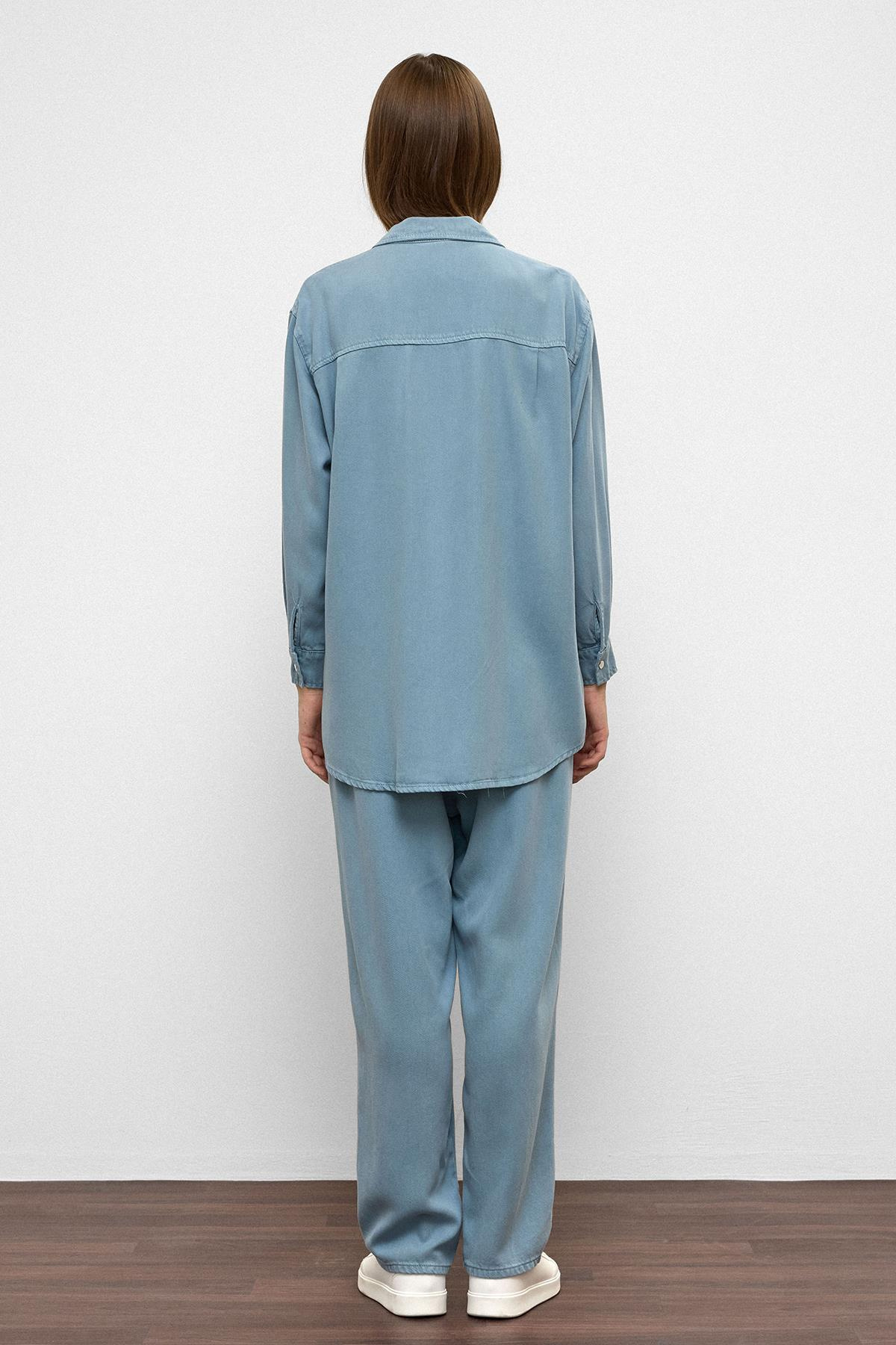 Çıt Çıt Kapamalı Salaş Soft Denim İkili Takım MAVİ 9378-TK