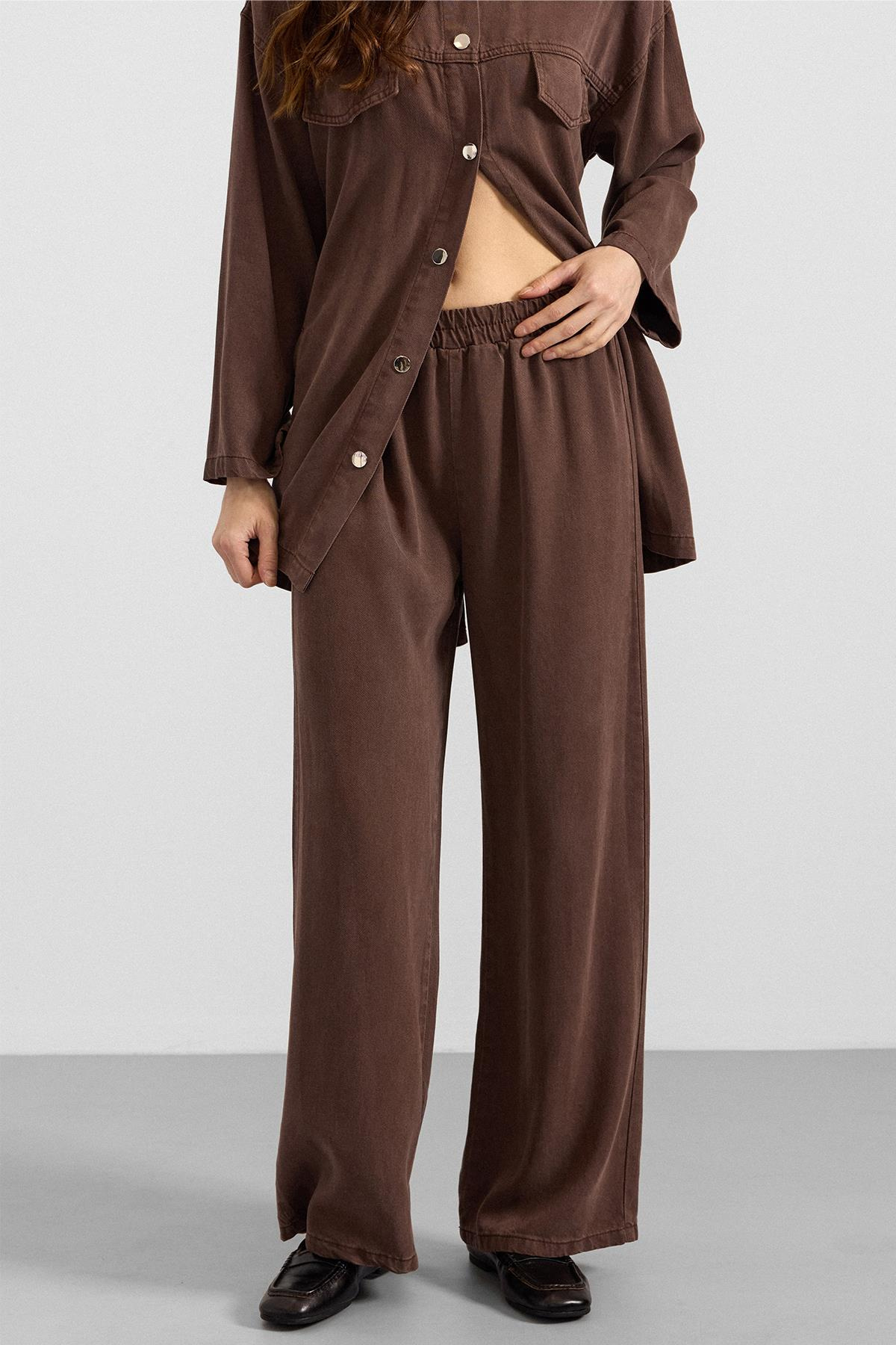 Çıt Çıt Kapamalı Soft Denim Ceket Pantolon İkili Takım KAHVE 9398-TK