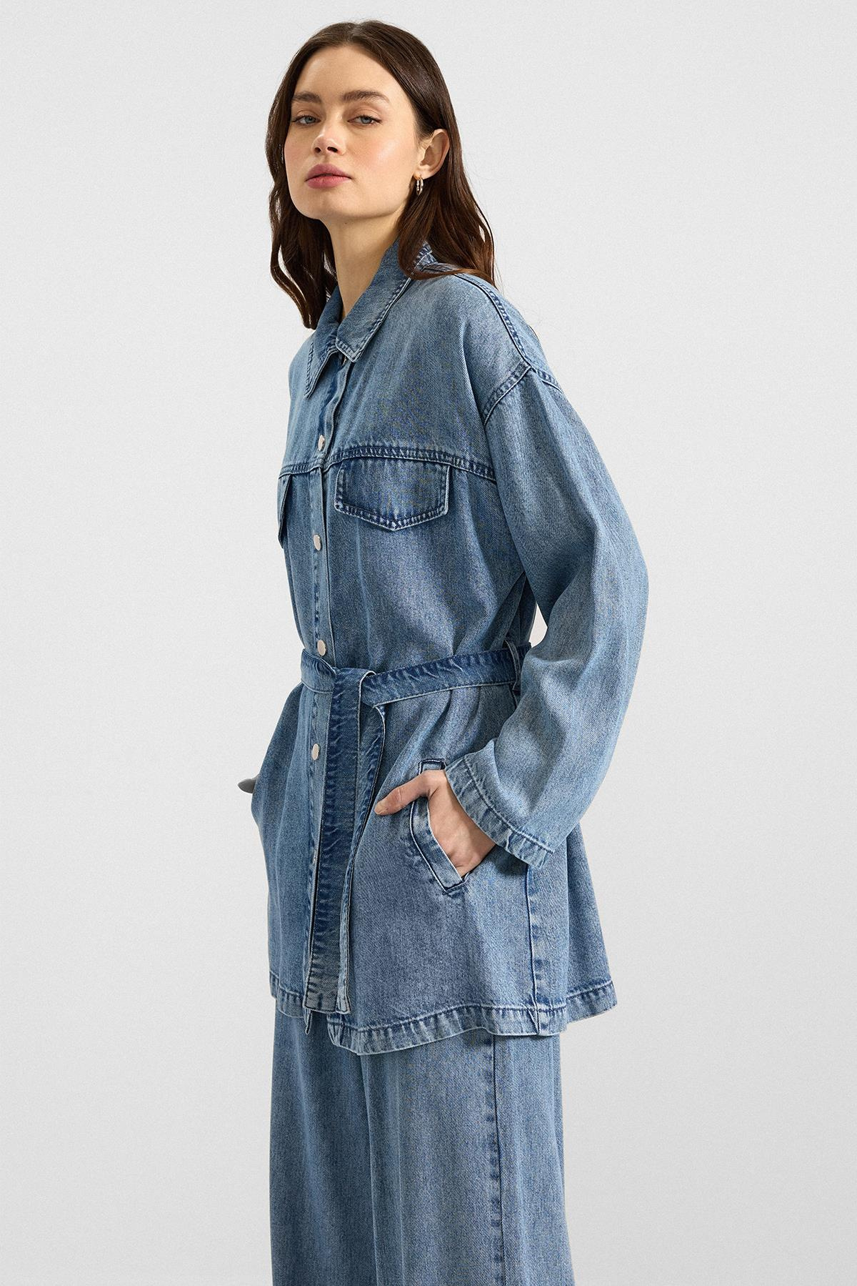 Çıt Çıt Kapamalı Soft Denim Ceket Pantolon İkili Takım MAVİ 9398-TK