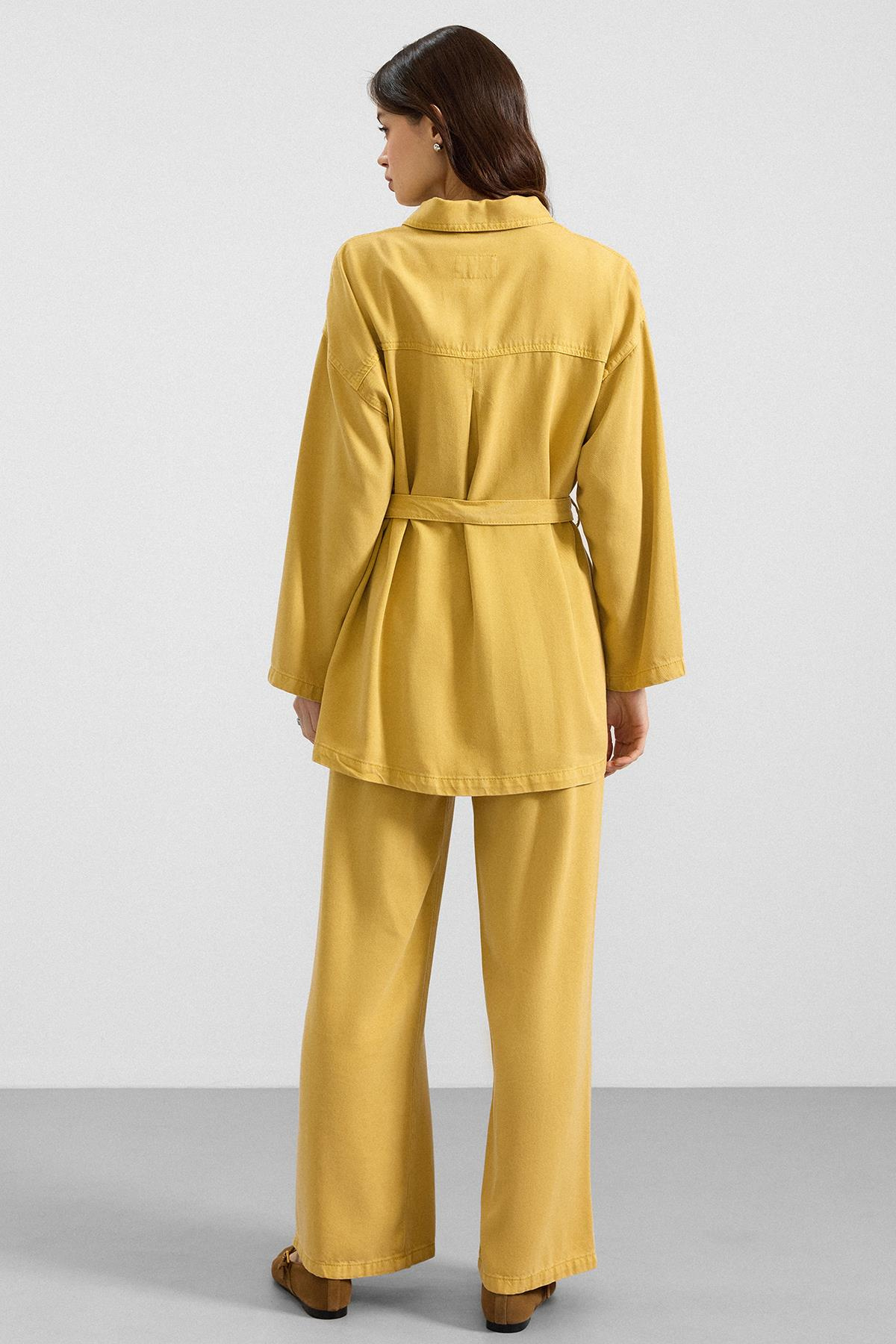 Çıt Çıt Kapamalı Soft Denim Ceket Pantolon İkili Takım SARI 9398-TK