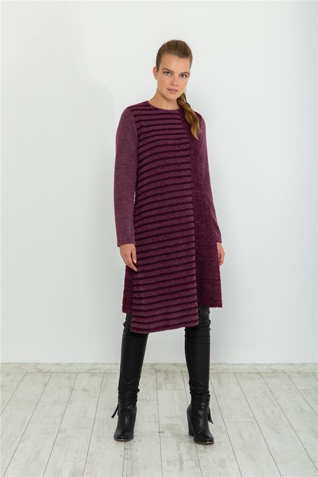 ÇİZGİ DESENLİ TRİKO TUNİK MOR 9756