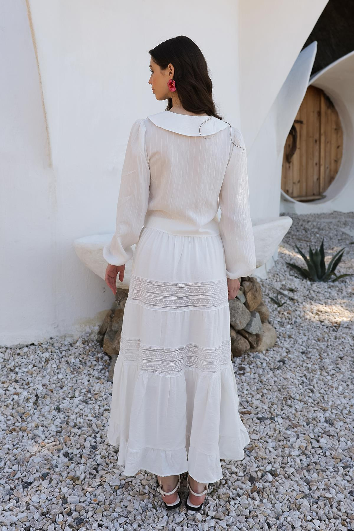 Dantel Detaylı Beli Lastikli Etek BEYAZ 7061
