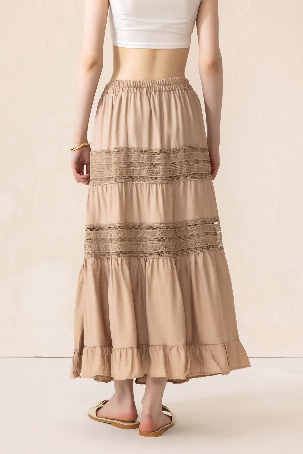 Dantel Detaylı Beli Lastikli Etek TAŞ 7061