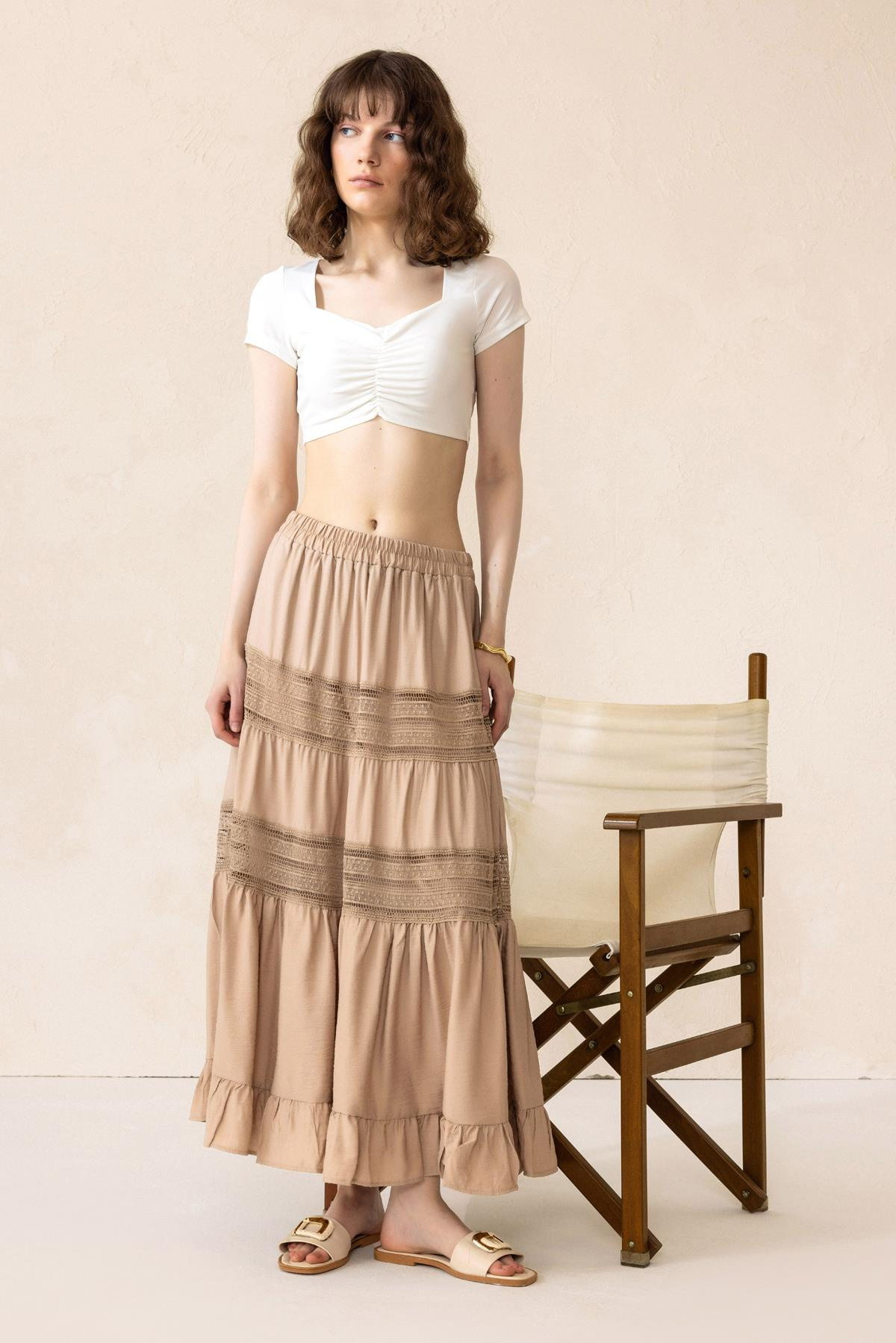 Dantel Detaylı Beli Lastikli Etek TAŞ 7061