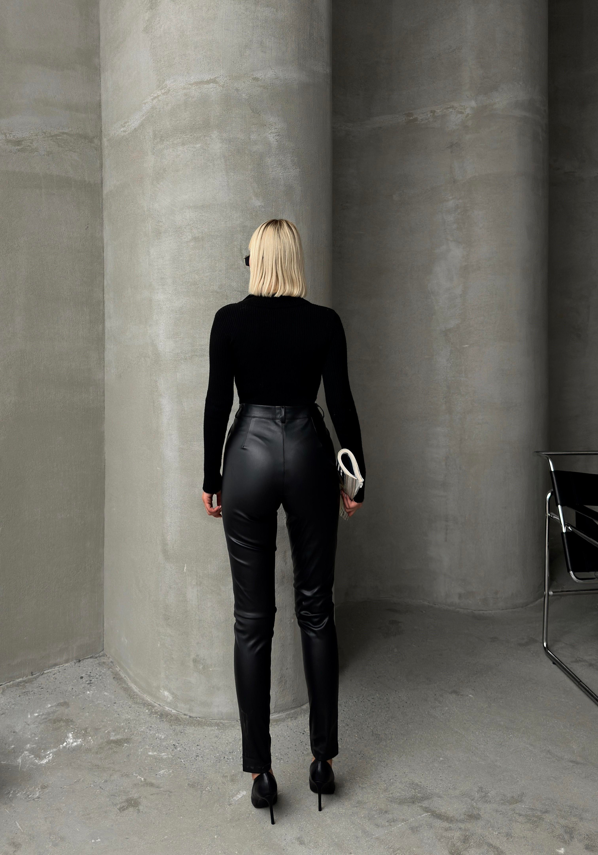 Deri Görünümlü Dikiş Detaylı Skinny Fit Pantolon SİYAH 7562