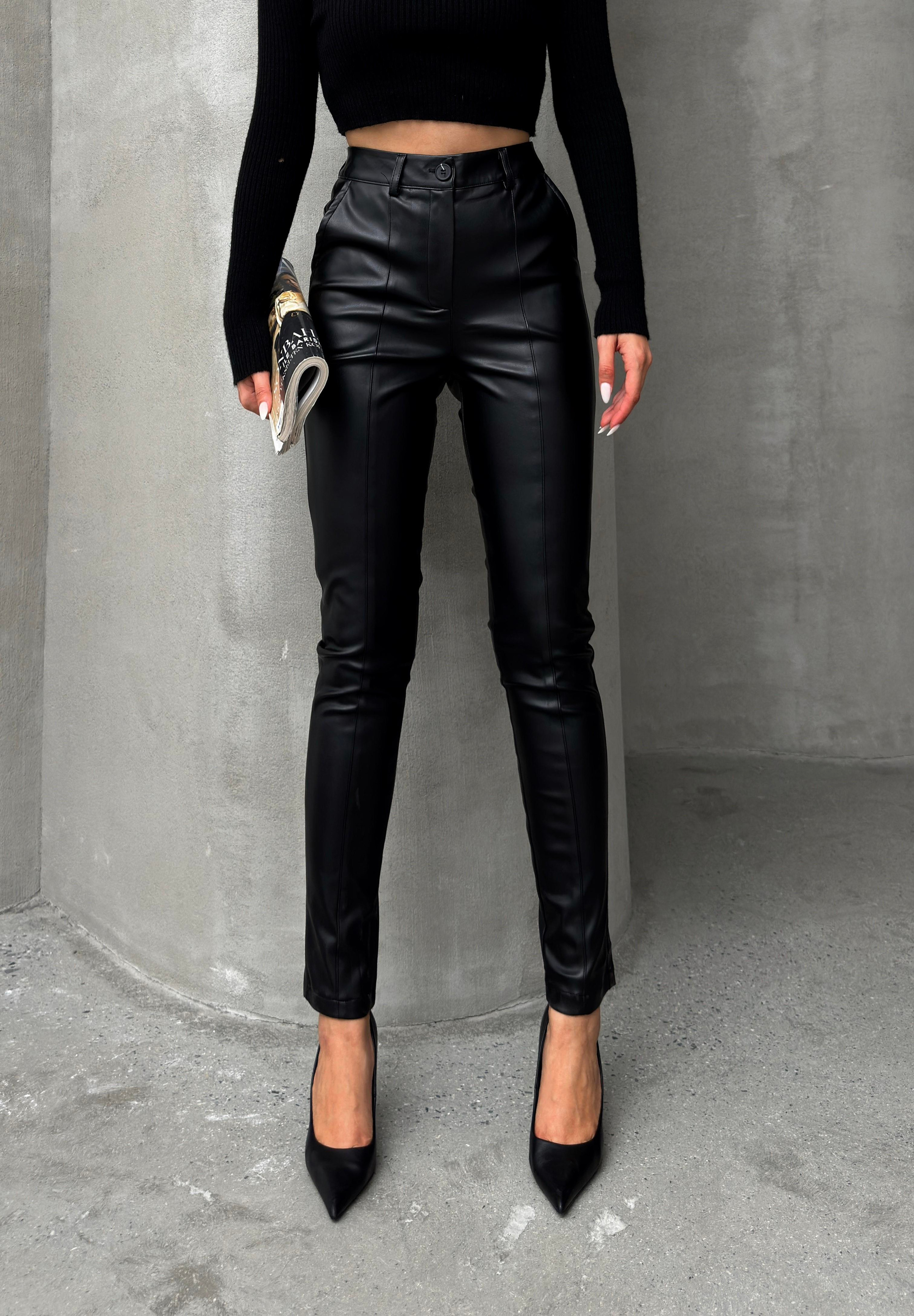 Deri Görünümlü Dikiş Detaylı Skinny Fit Pantolon SİYAH 7562