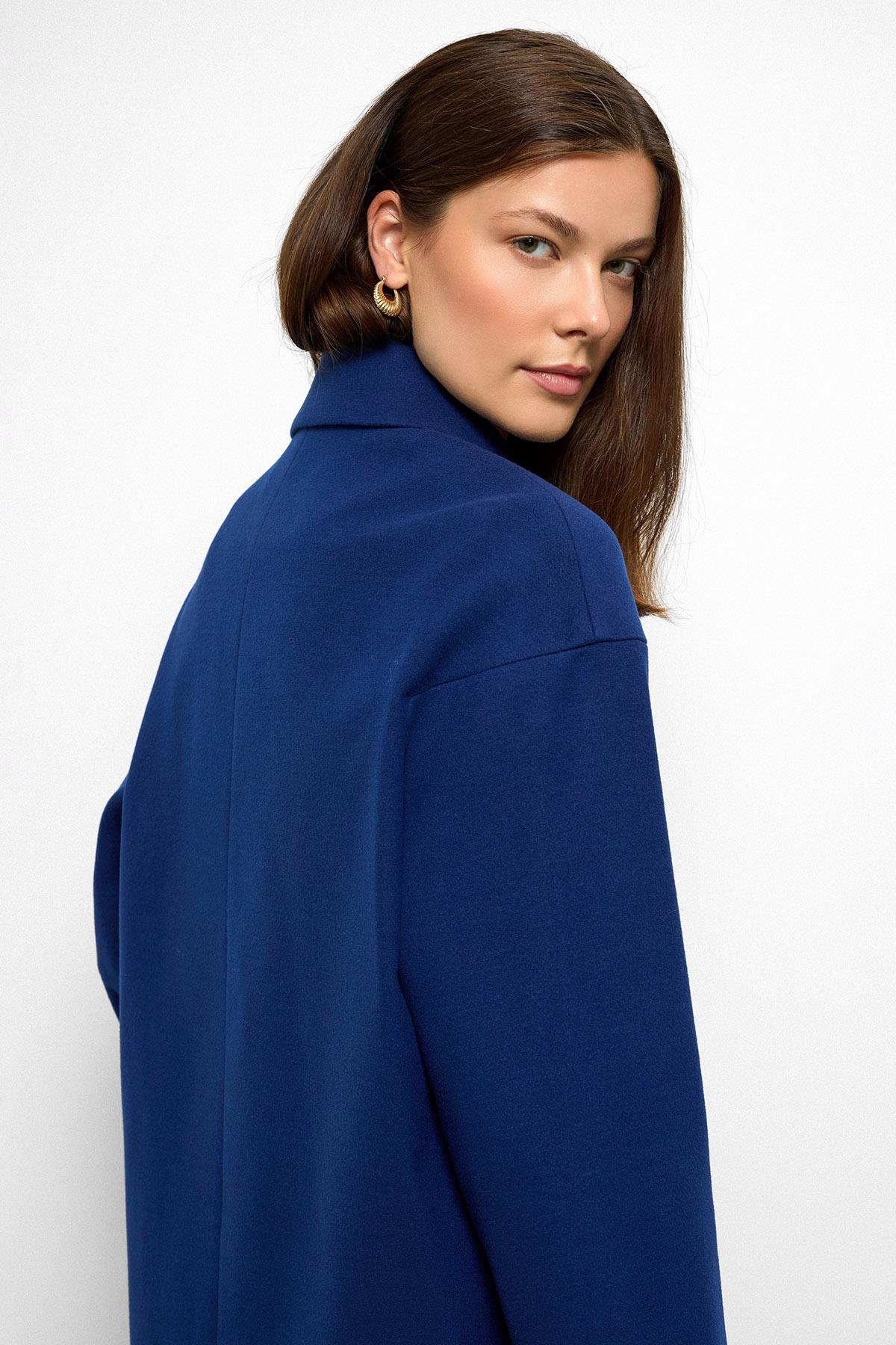 Desenli Astarlı Oversize Kruvaze Kaban SAKS 3095