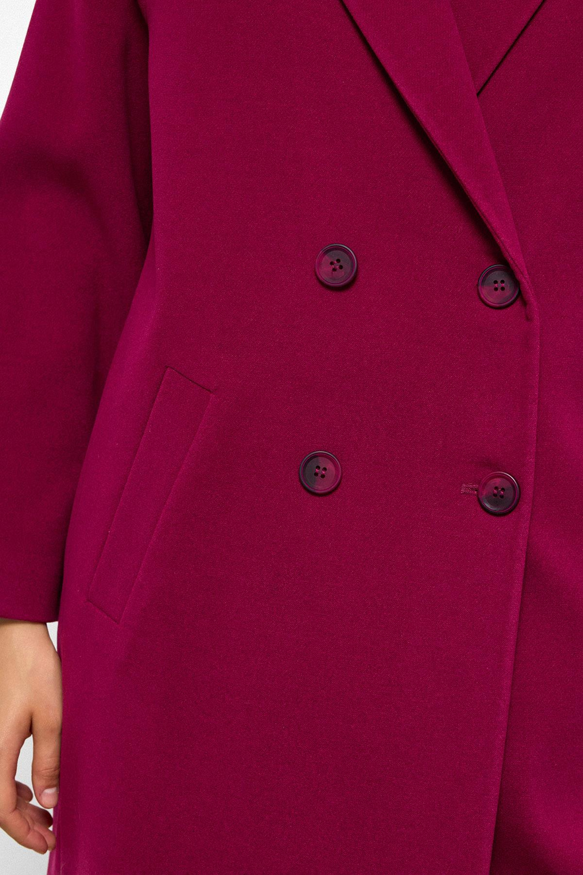 Desenli Astarlı Oversize Kruvaze Kaban FUŞYA 3095