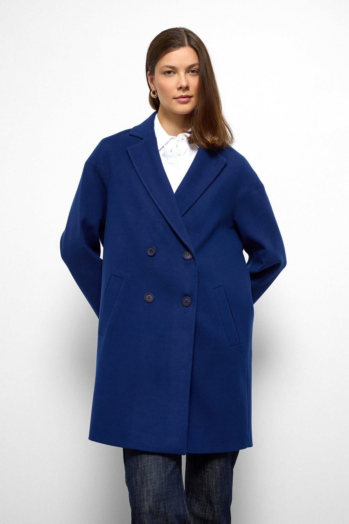 Desenli Astarlı Oversize Kruvaze Kaban SAKS 3095