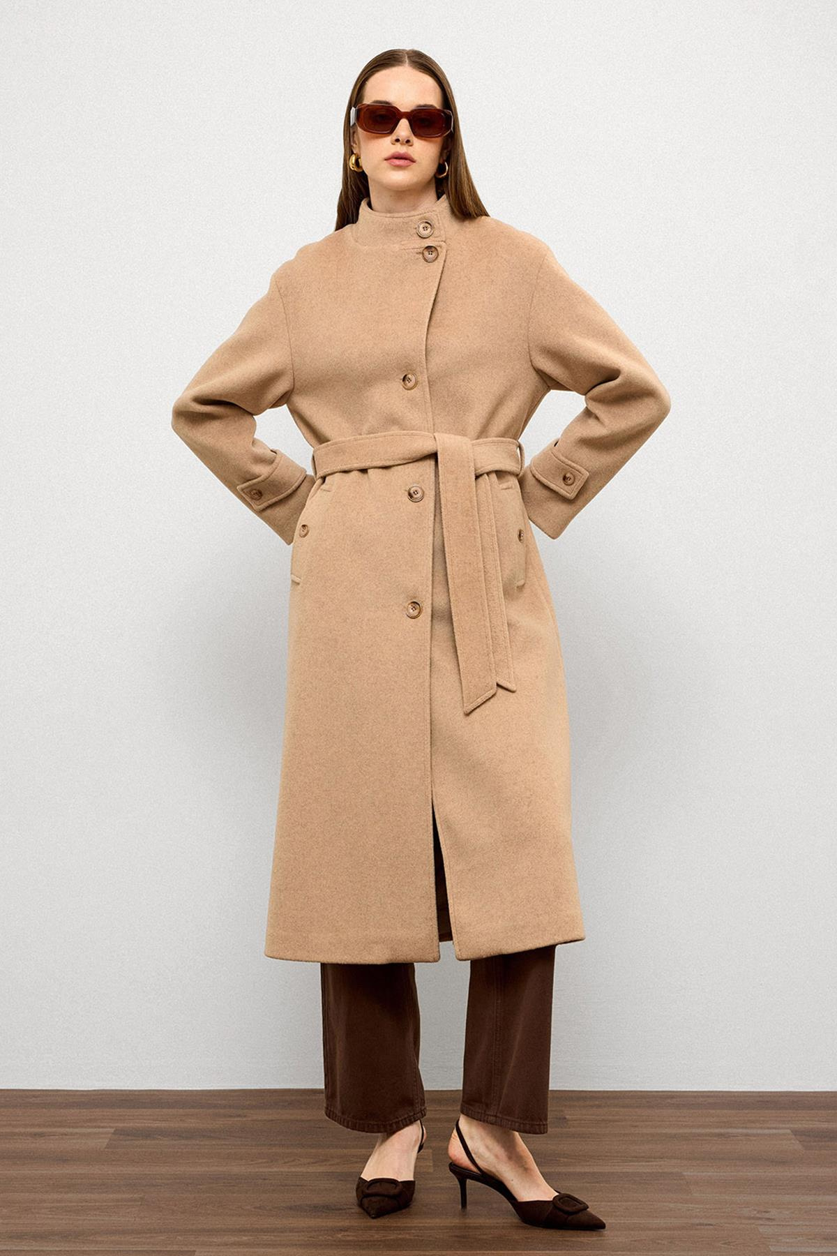 Stand Collar Oversize Long Coat BEIGE 3124