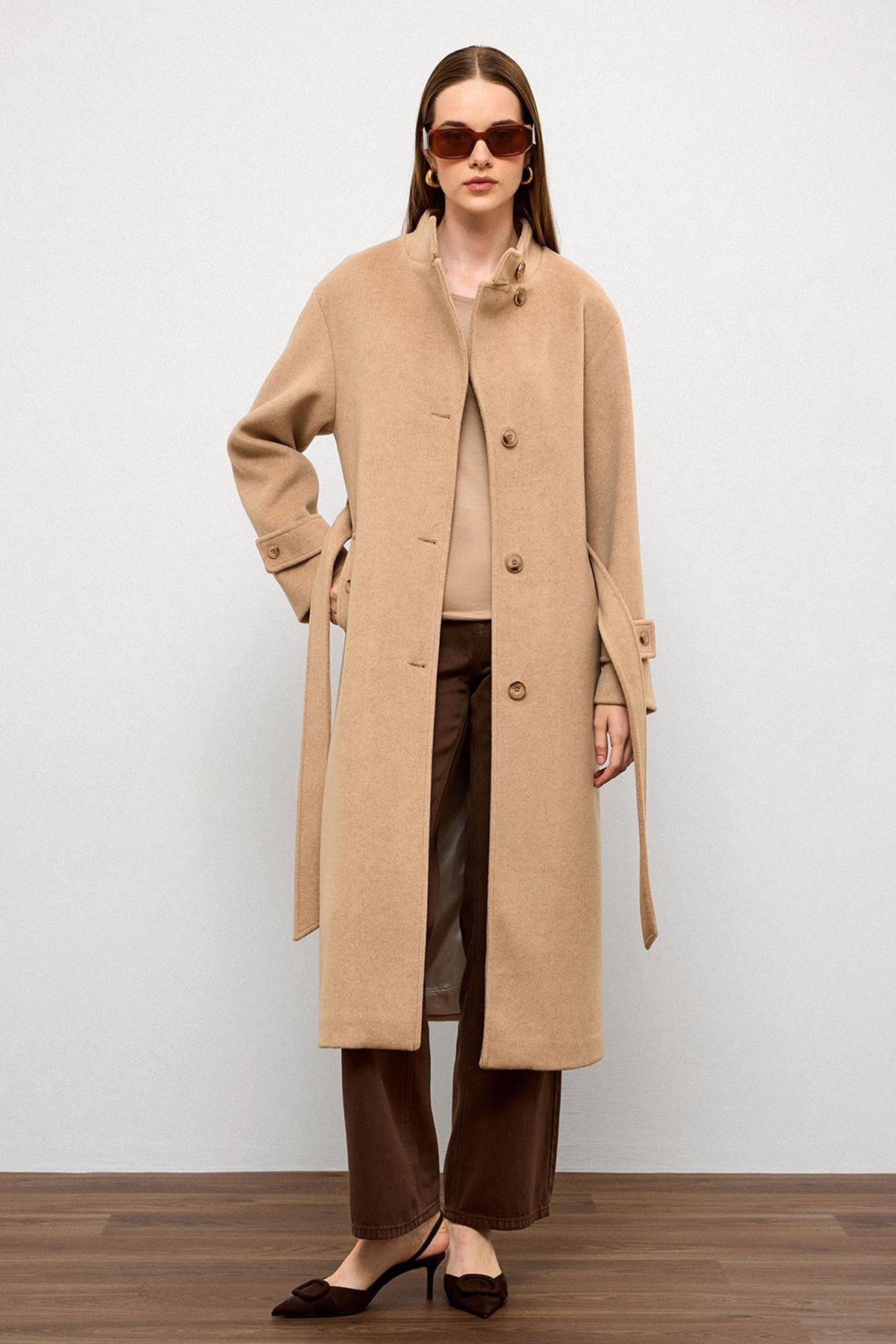 Stand Collar Oversize Long Coat BEIGE 3124