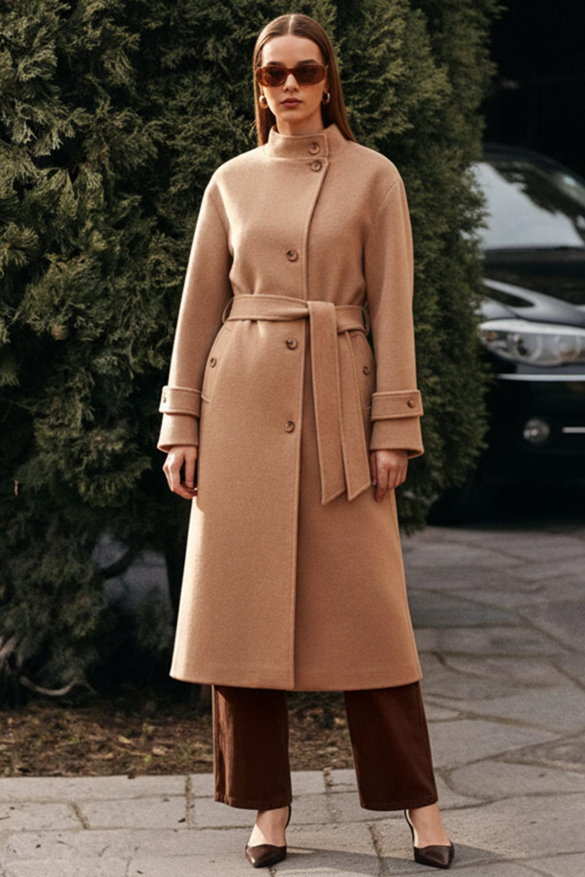 Stand Collar Oversize Long Coat BEIGE 3124