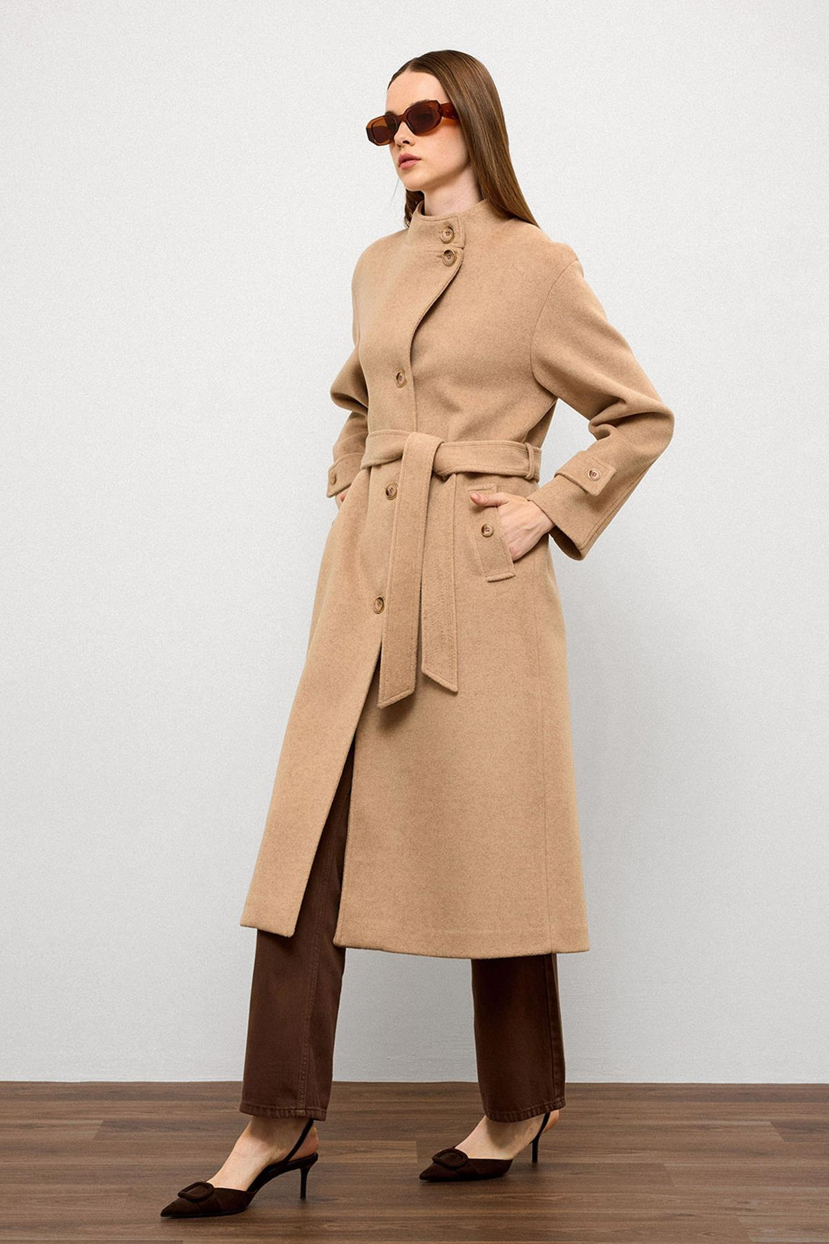 Stand Collar Oversize Long Coat BEIGE 3124
