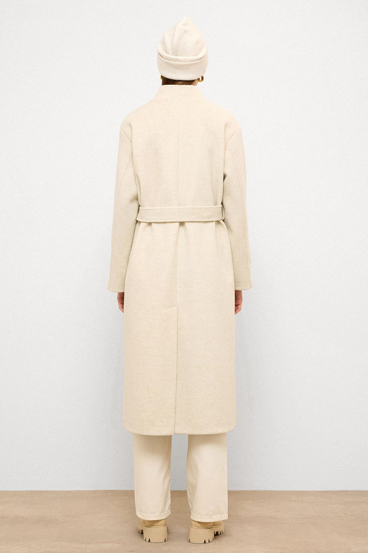 Stand Collar Oversize Long Coat BEJ MELANJ 3124