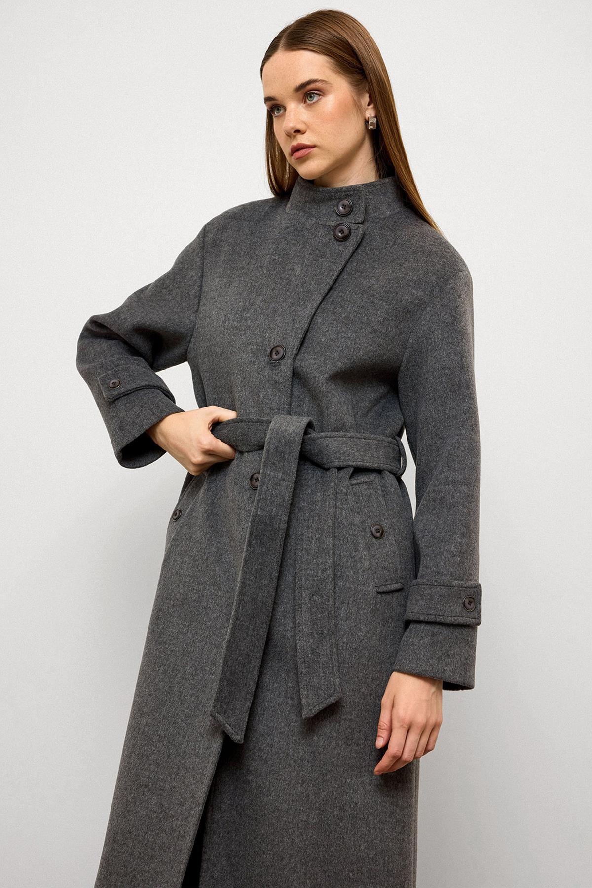 Stand Collar Oversize Long Coat DARK GREY 3124