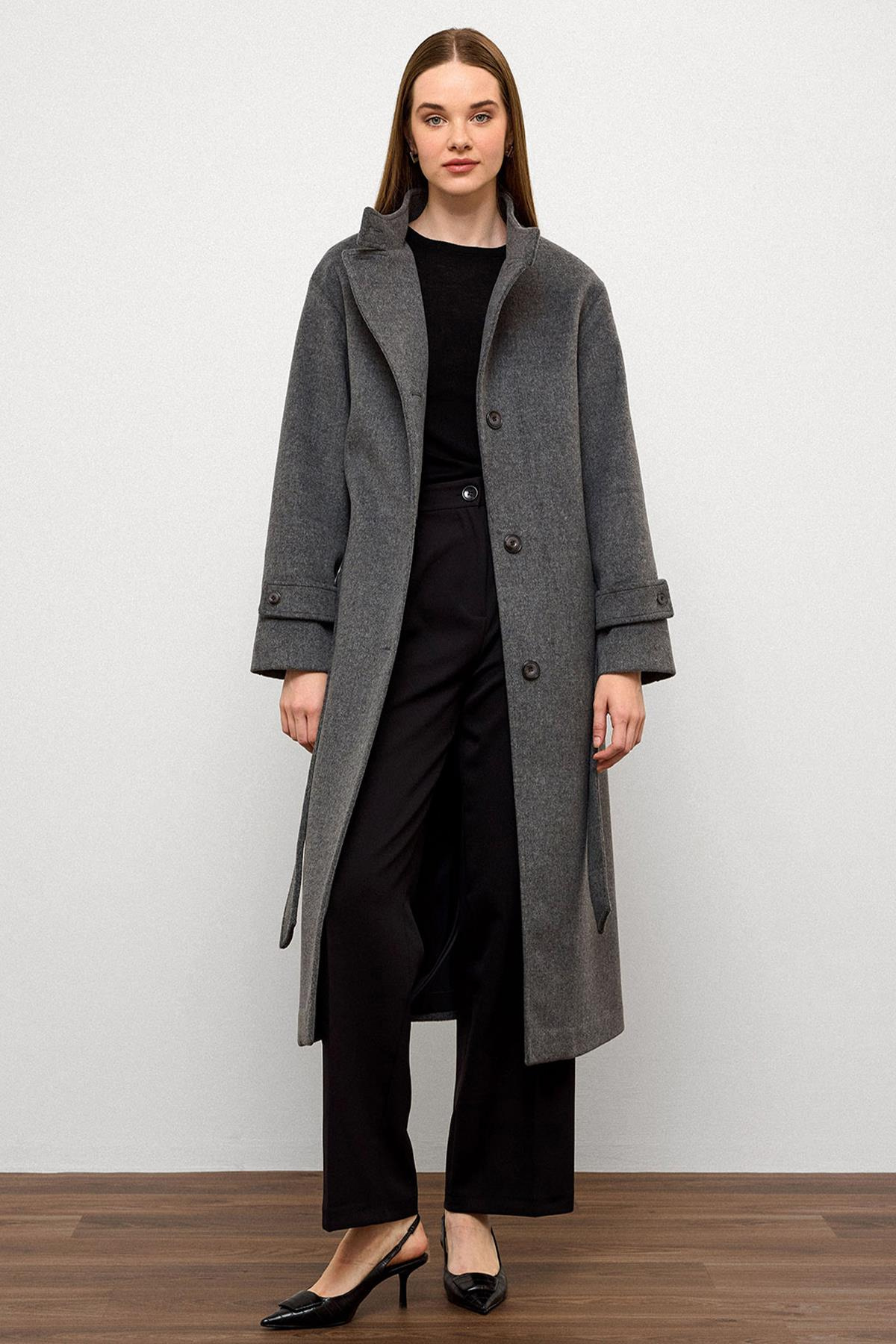 Stand Collar Oversize Long Coat DARK GREY 3124