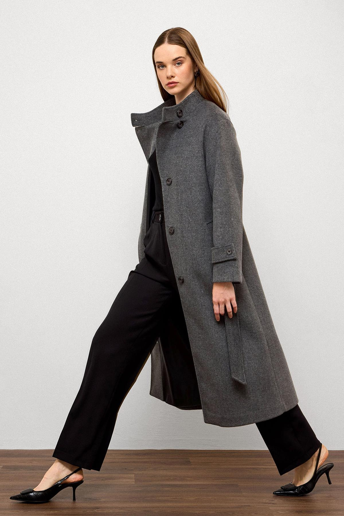 Stand Collar Oversize Long Coat DARK GREY 3124