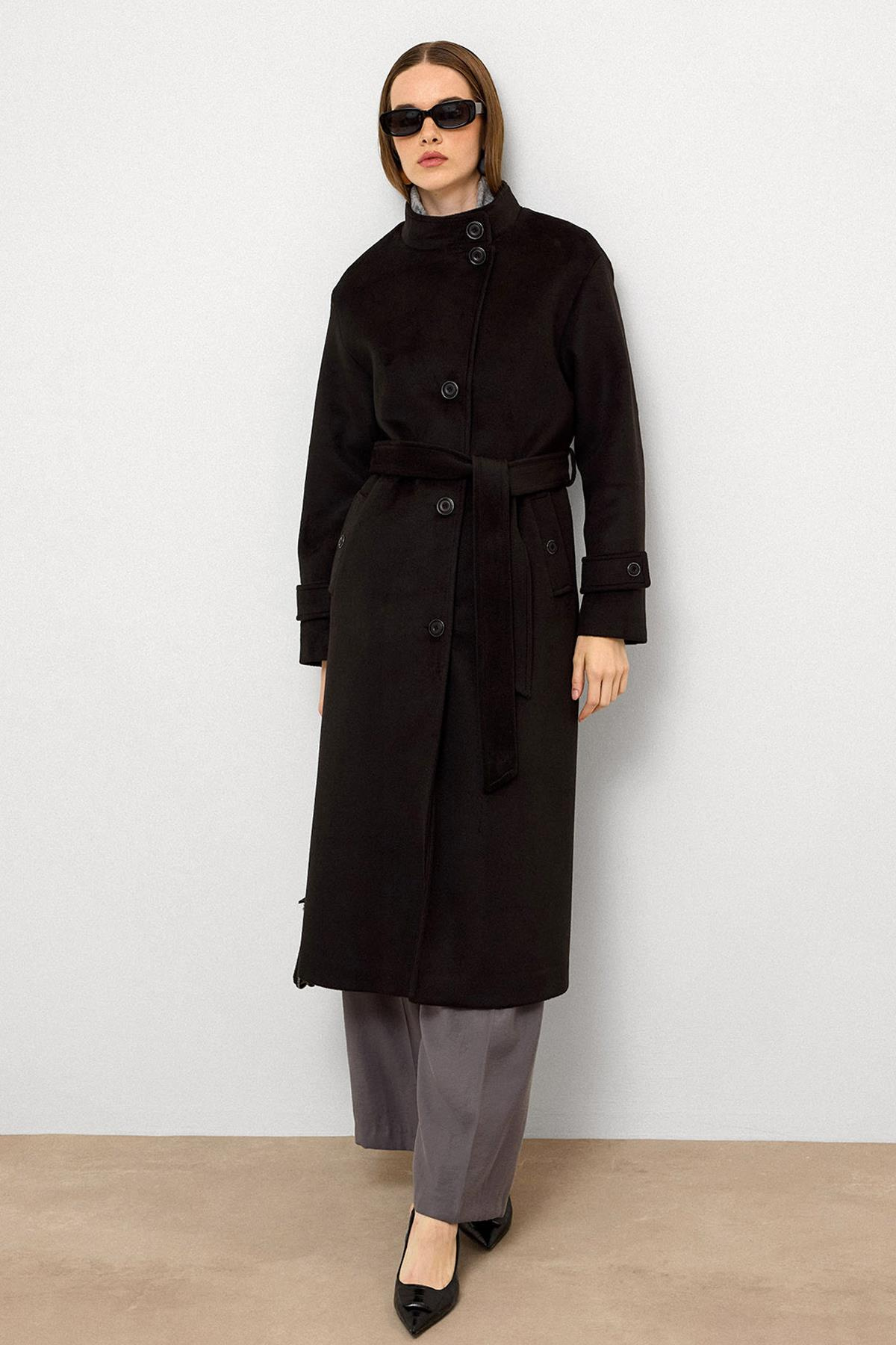 Stand Collar Oversize Long Coat BLACK 3124