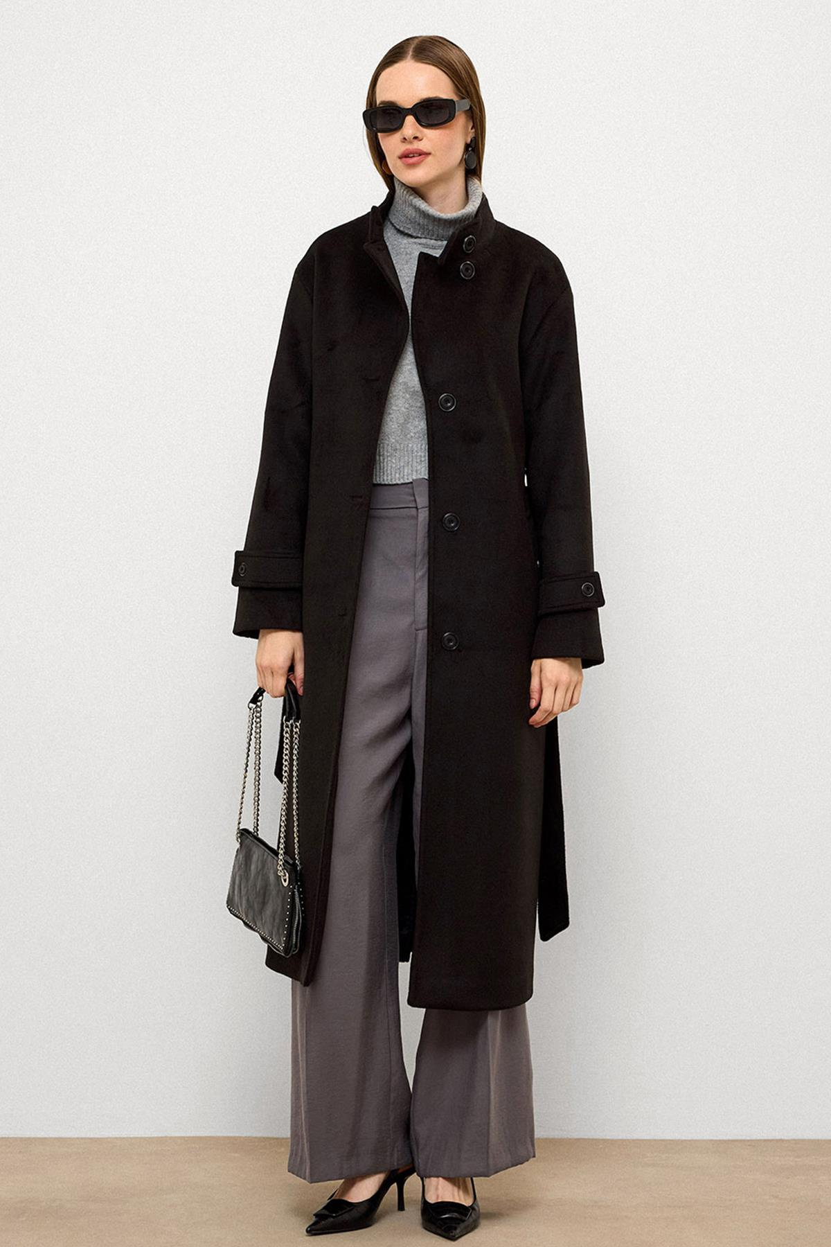 Stand Collar Oversize Long Coat BLACK 3124