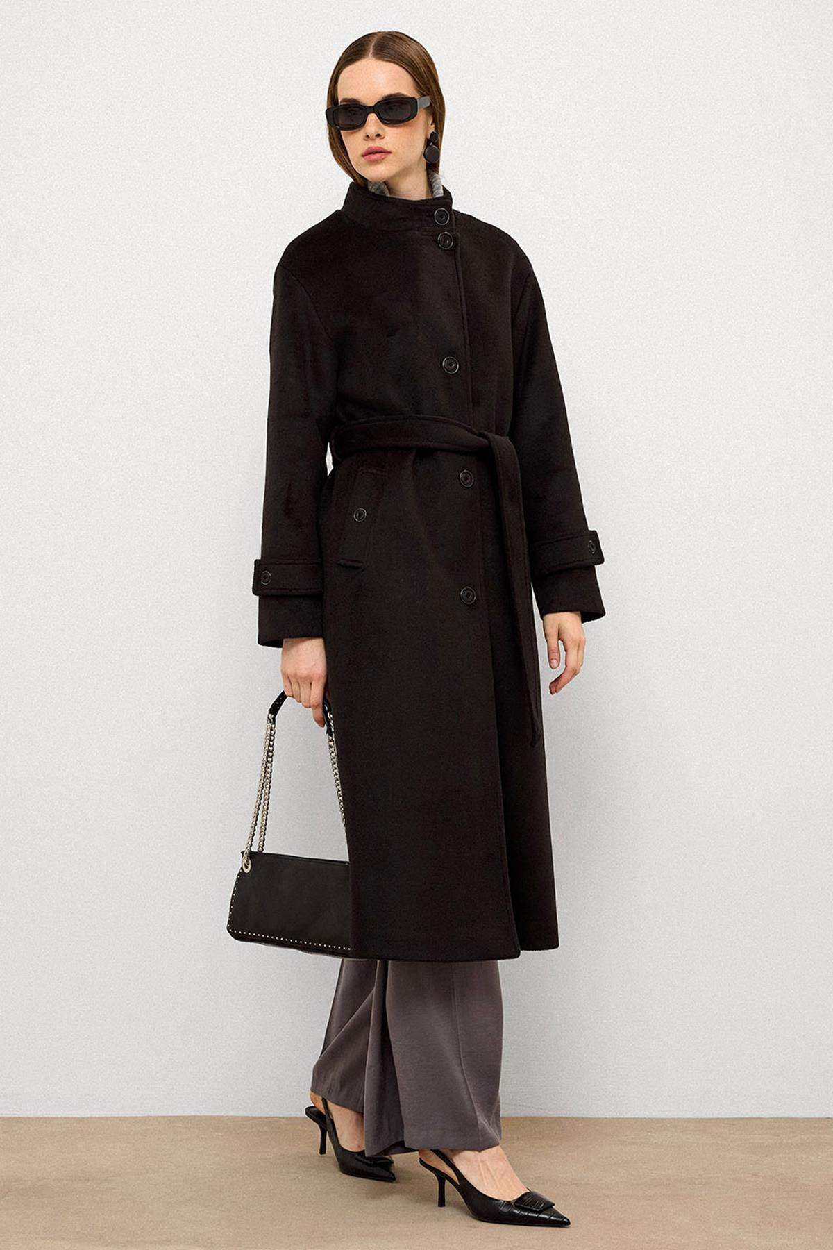 Stand Collar Oversize Long Coat BLACK 3124