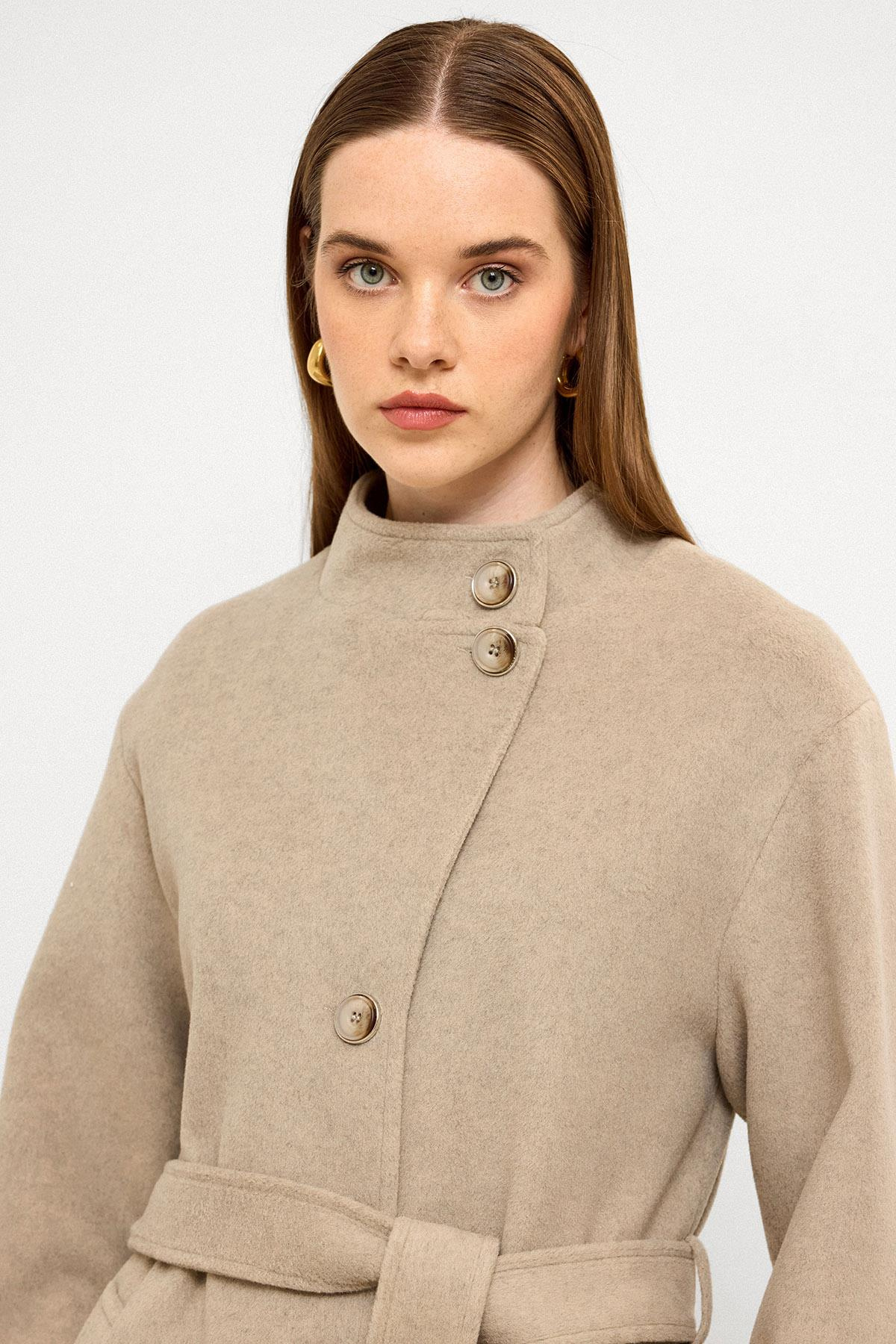 Stand Collar Oversize Long Coat STONE MELANGE 3124