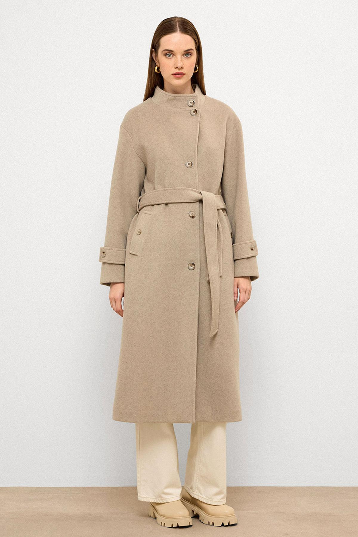 Stand Collar Oversize Long Coat STONE MELANGE 3124