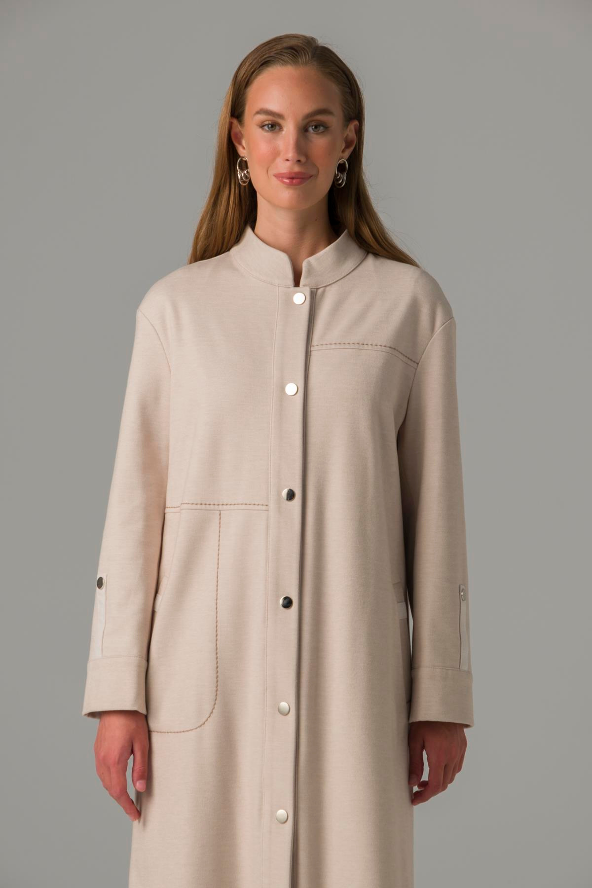 Dikiş Detaylı Astarsız Örme Uzun Kap EKRU 6399