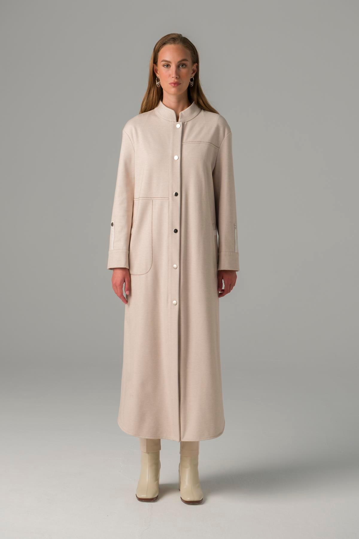 Dikiş Detaylı Astarsız Örme Uzun Kap EKRU 6399