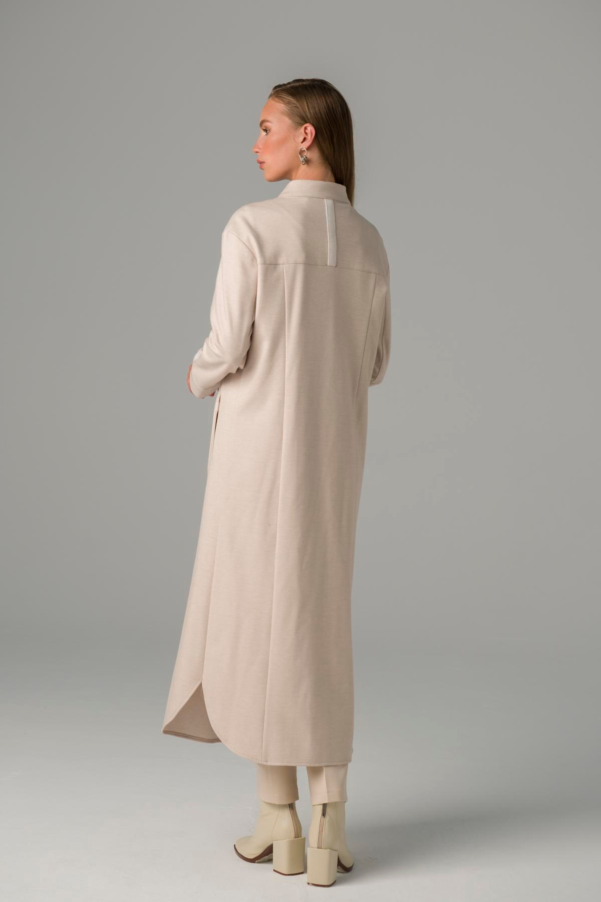 Dikiş Detaylı Astarsız Örme Uzun Kap EKRU 6399