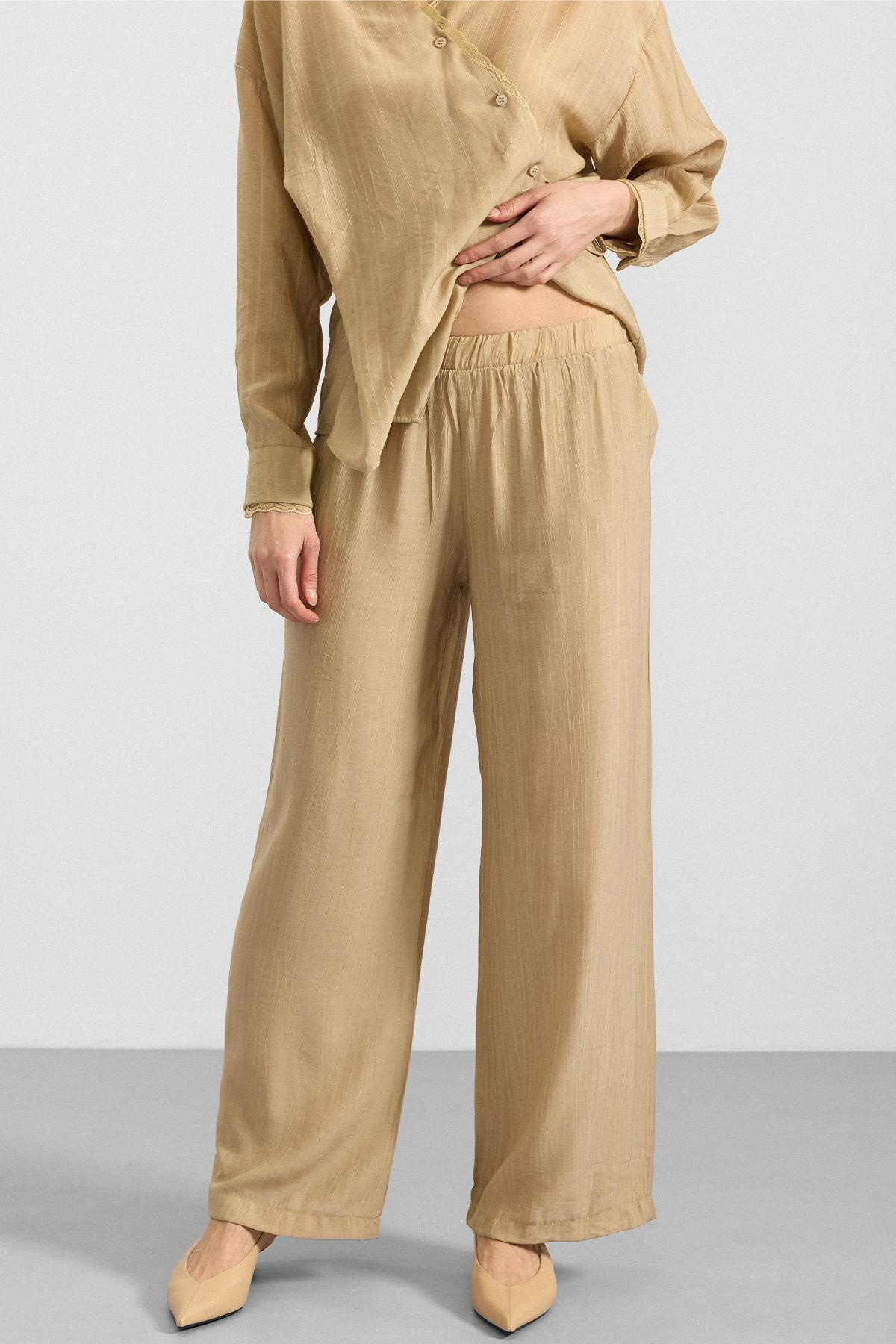 Düğme ve Bağcık Kapamalı Kimono Pantolon İkili Takım AÇIK YEŞİL 9414-TK