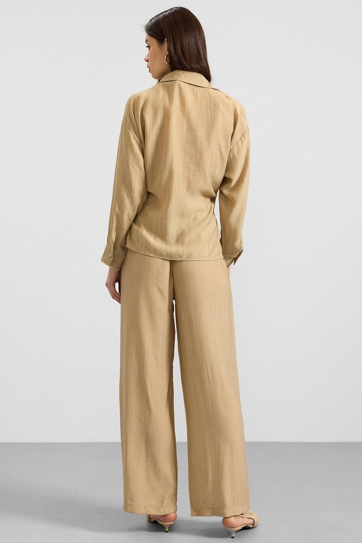 Düğme ve Bağcık Kapamalı Kimono Pantolon İkili Takım AÇIK YEŞİL 9414-TK