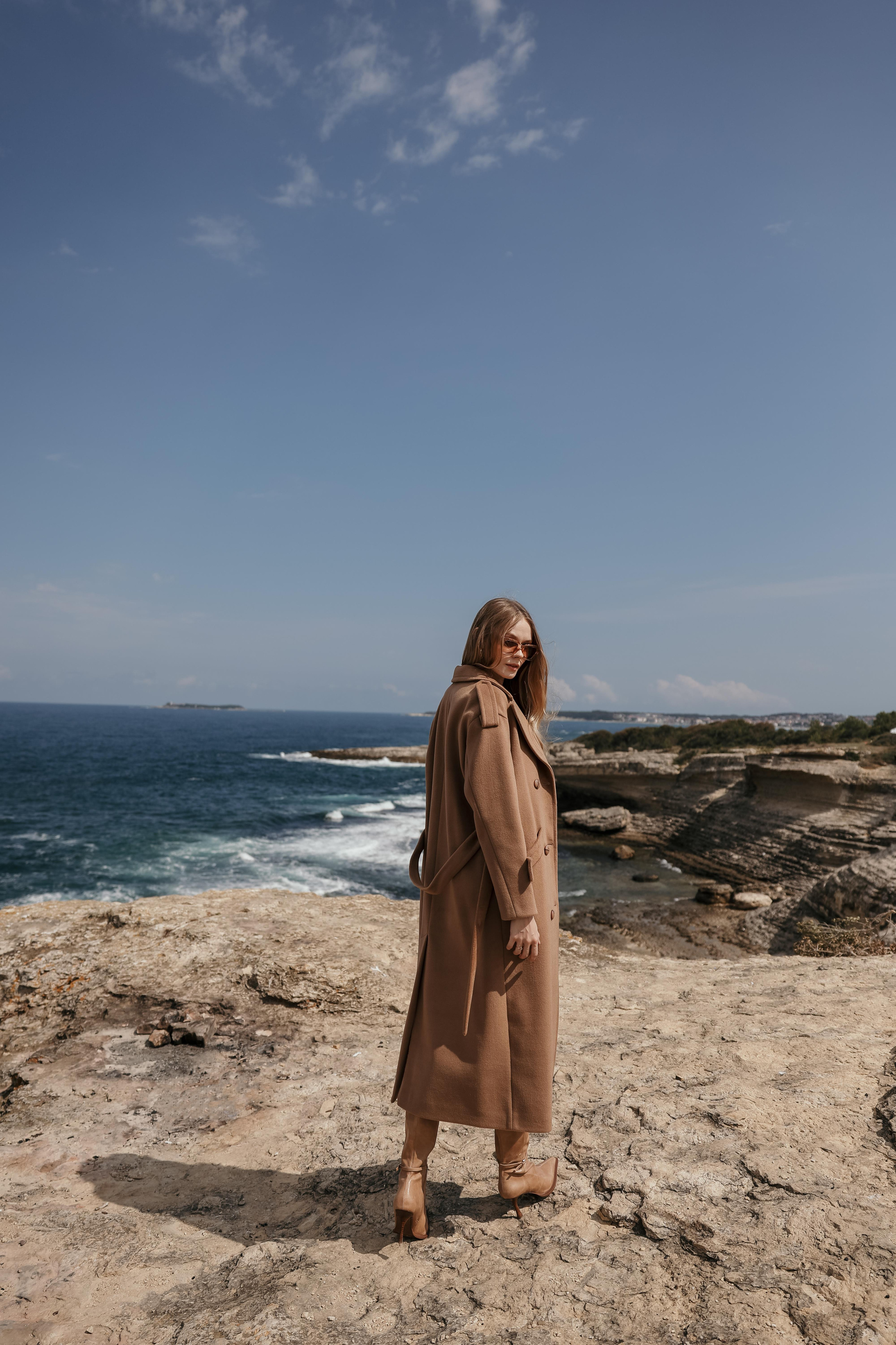 Low Sleeve Epaulette Detailed Double Breasted Oversize Coat K. KAMEL 3062