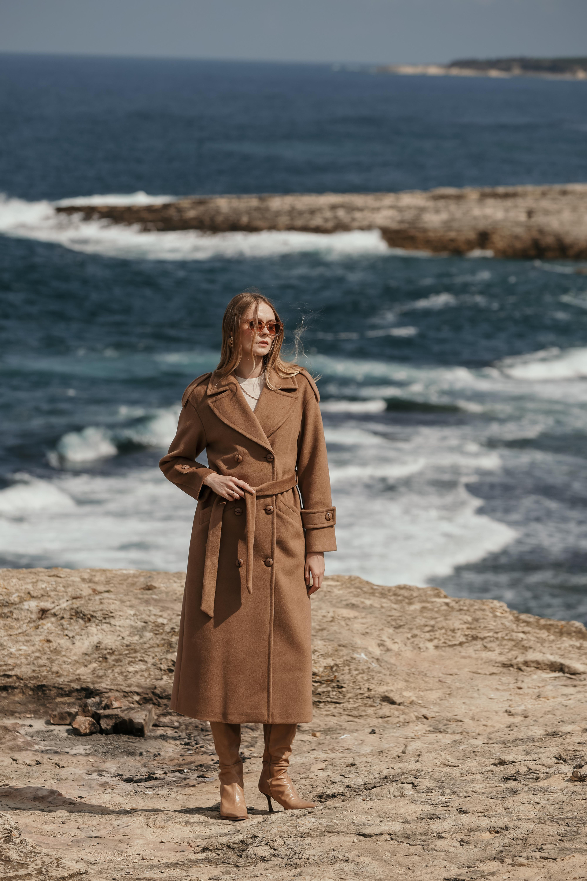 Low Sleeve Epaulette Detailed Double Breasted Oversize Coat K. KAMEL 3062