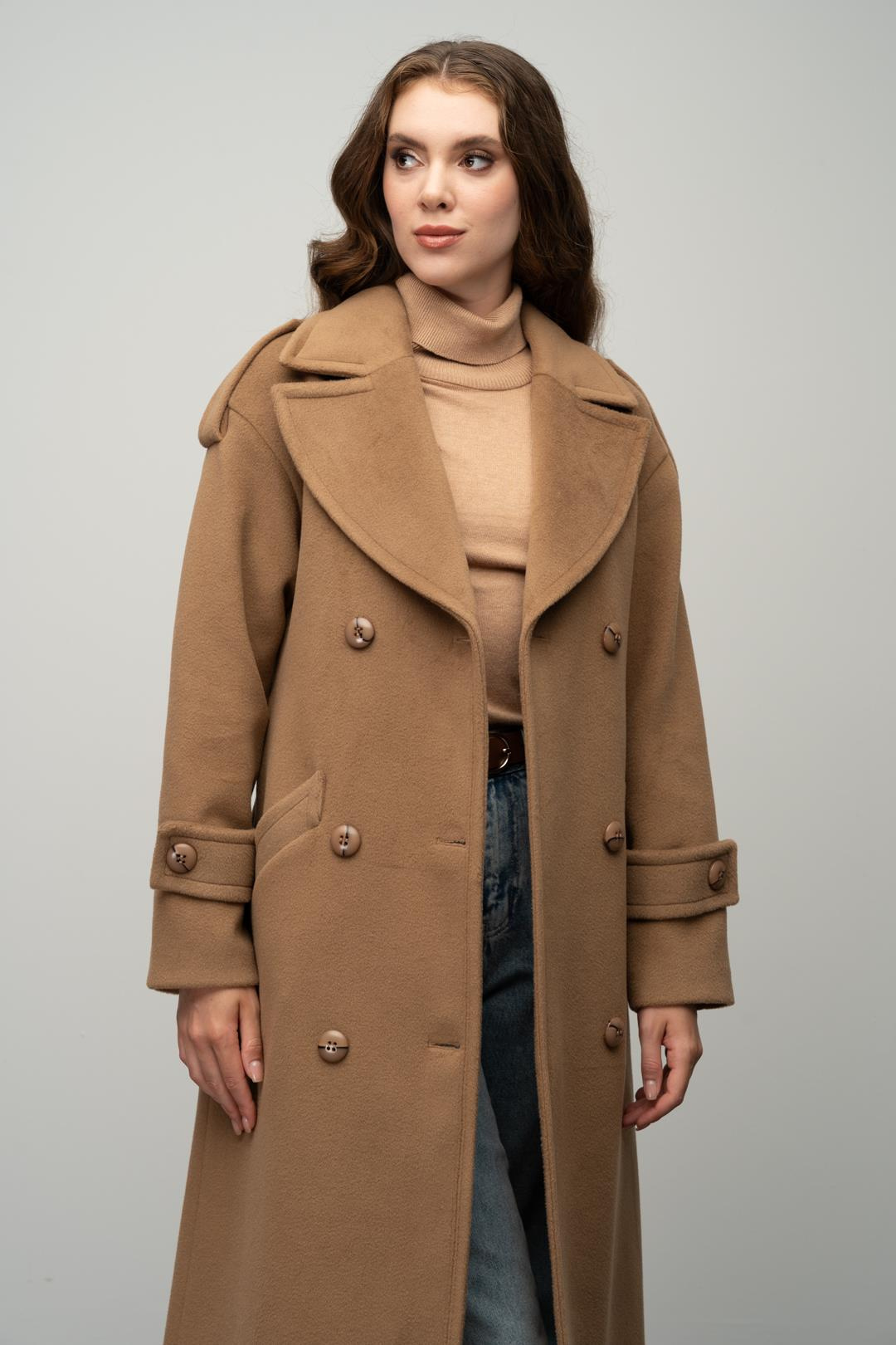 Low Sleeve Epaulette Detailed Double Breasted Oversize Coat K. KAMEL 3062