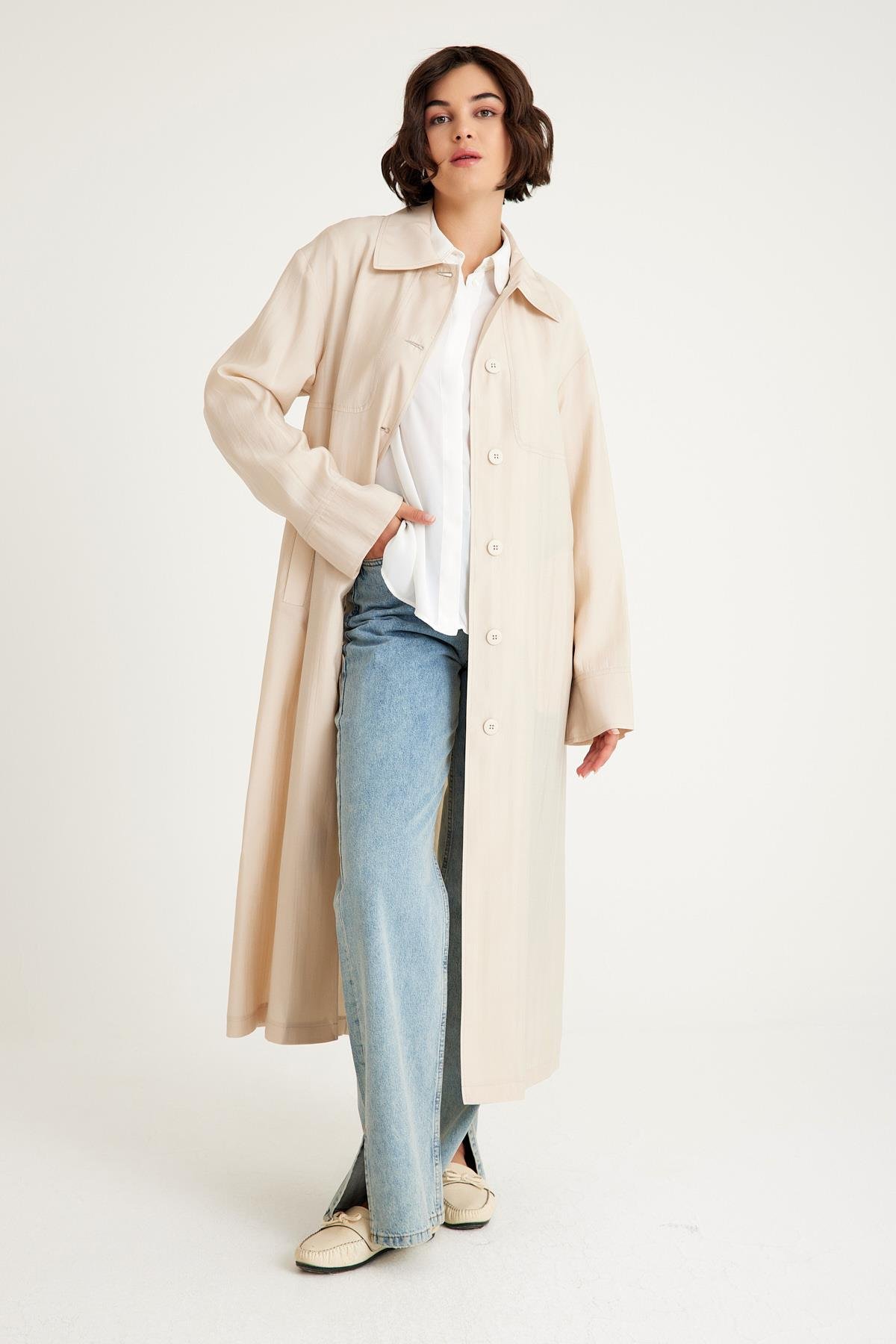 Low Sleeve Unlined Lightweight Plus Size Coat STONE 6605