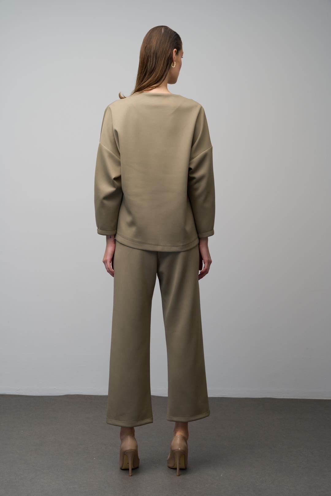 Düşük Kol Ceket Pantolon Scuba İkili Takım YEŞİL 9262-TK