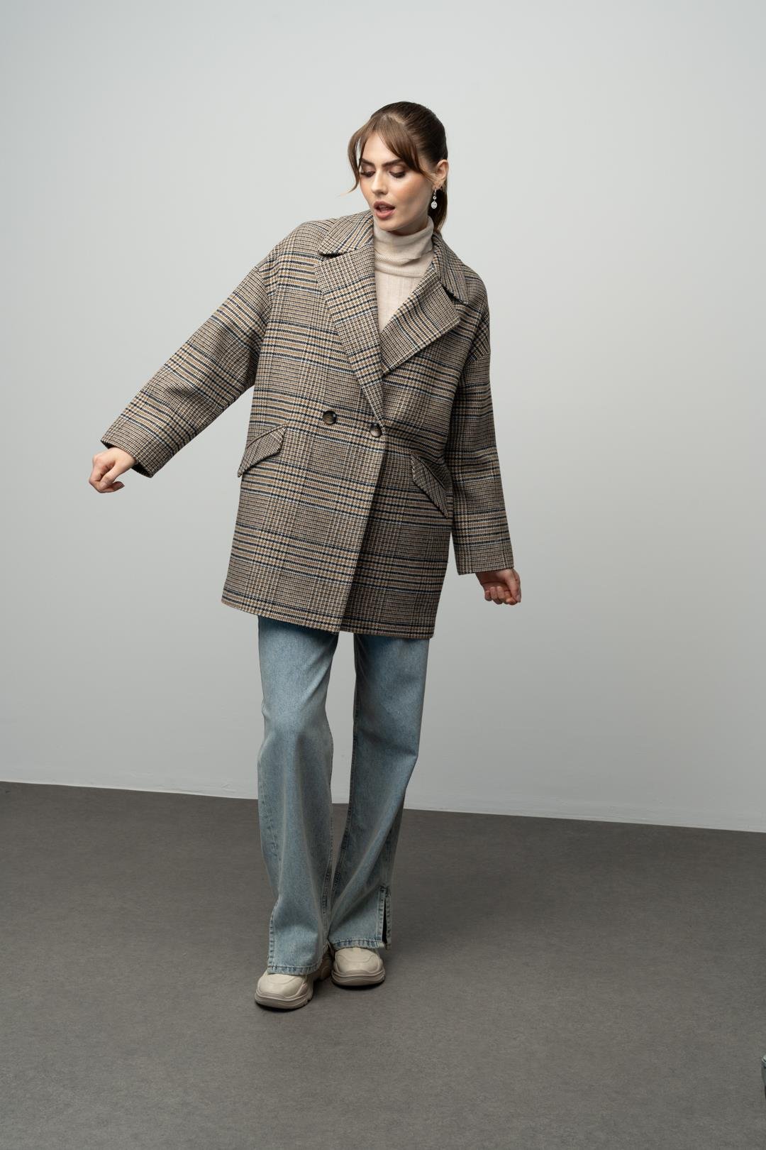 Ekose Desenli Kruvaze Oversize Kaban SAFRAN 3020