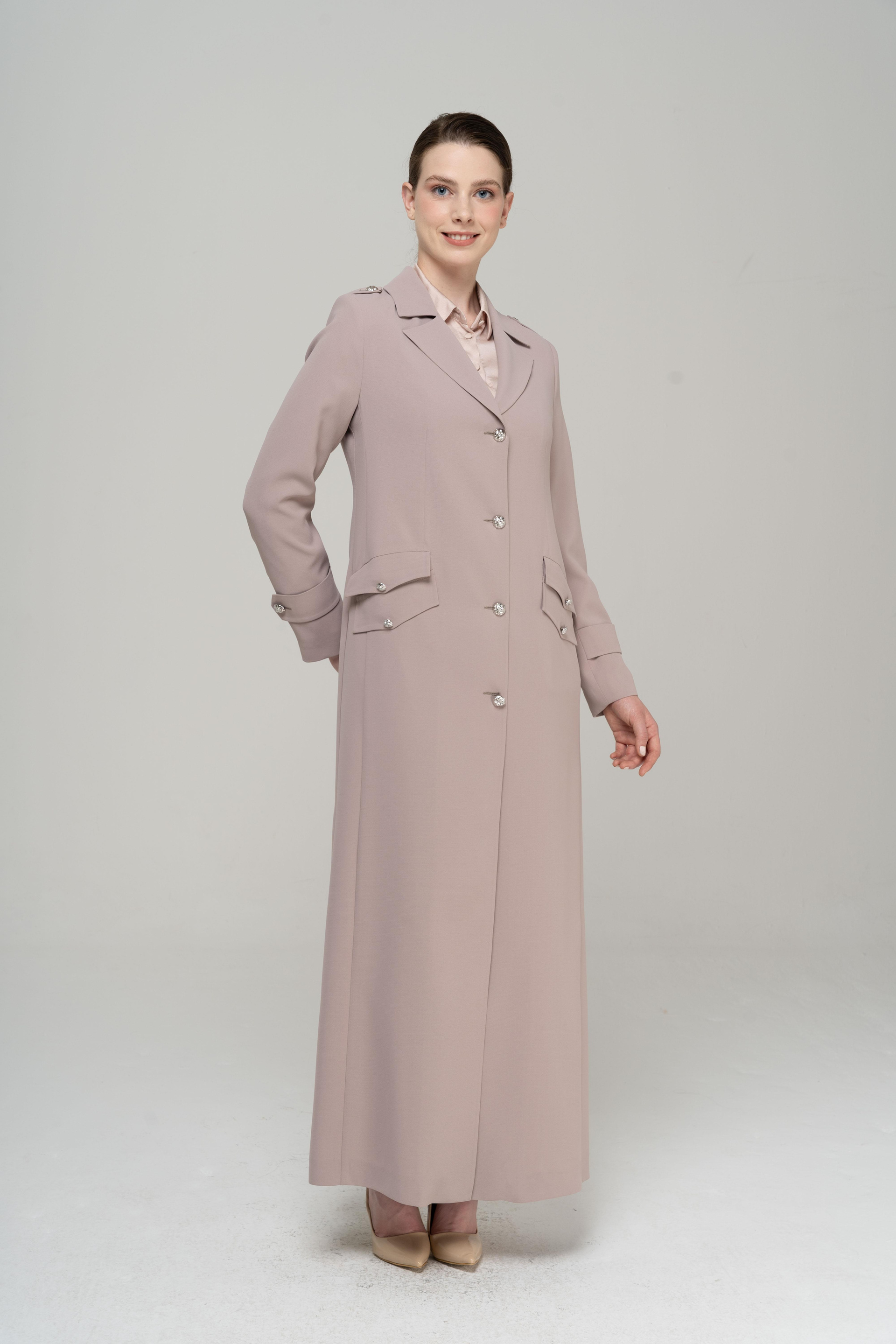 Men's Collar Epaulette Detailed Metal Buttoned Lined Topcoat STONE 6566