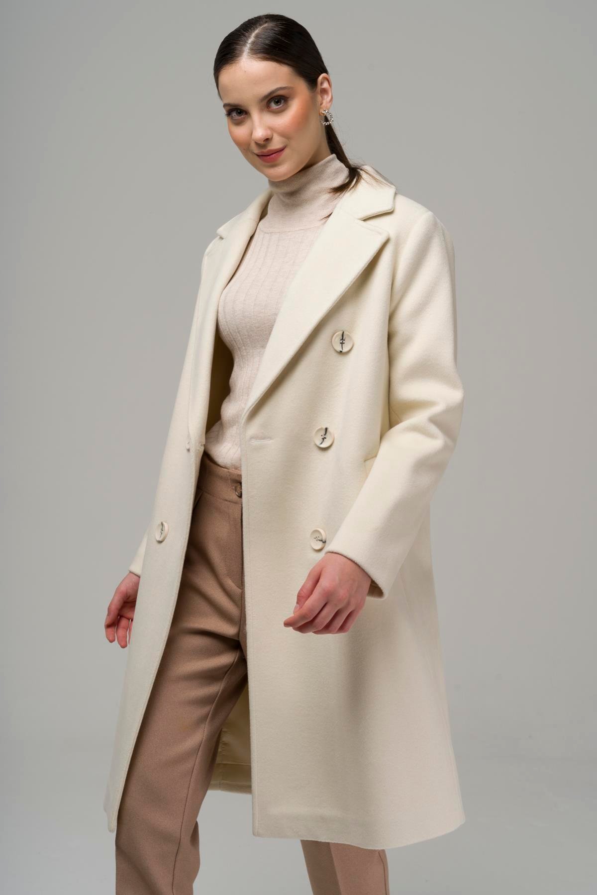 Erkek Yaka Kruvaze Kaban EKRU 3934